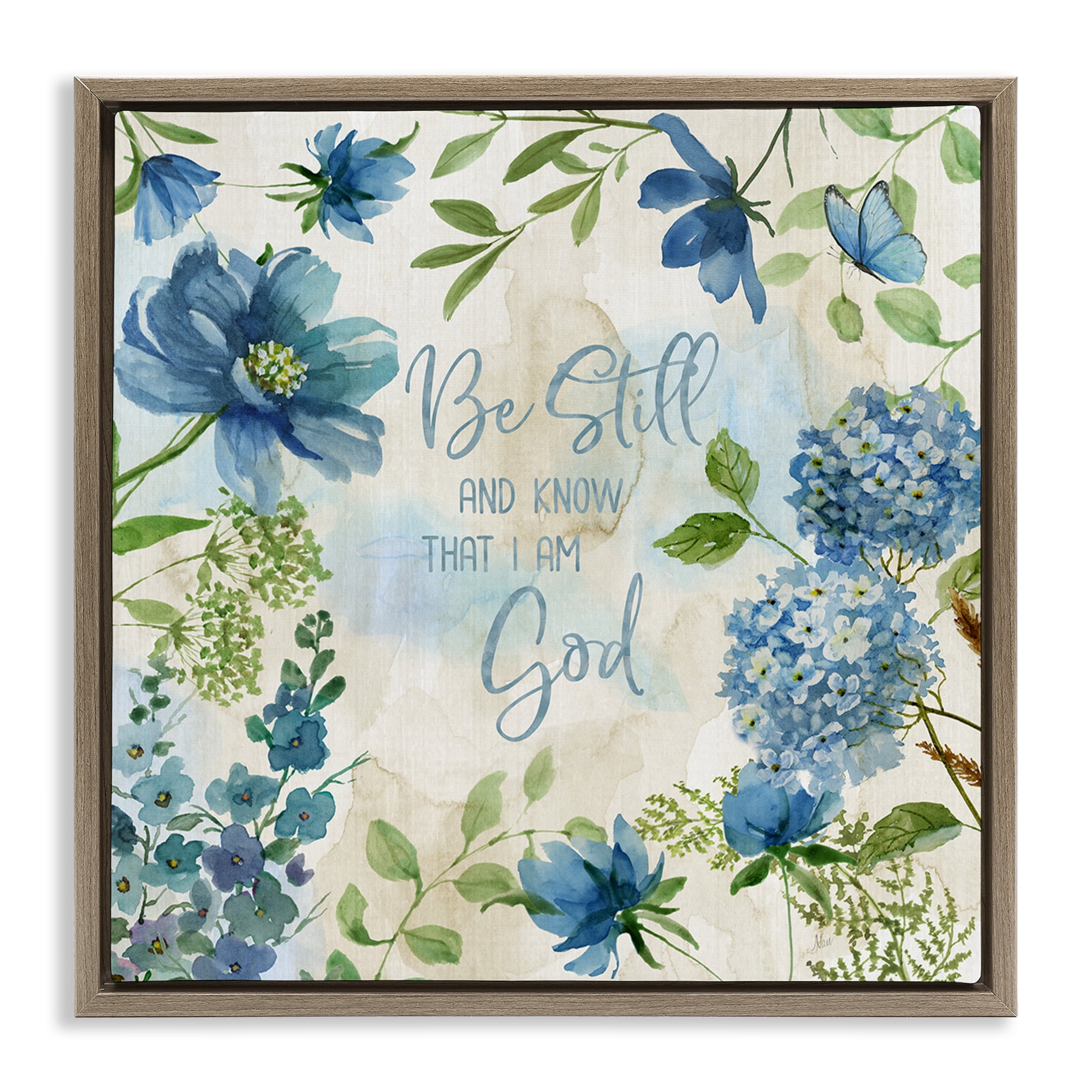 Stupell Industries Be Still Floral Phrase Religious Painting Brown Floater Framed Canvas Art Print Wall Art, 25 x 25