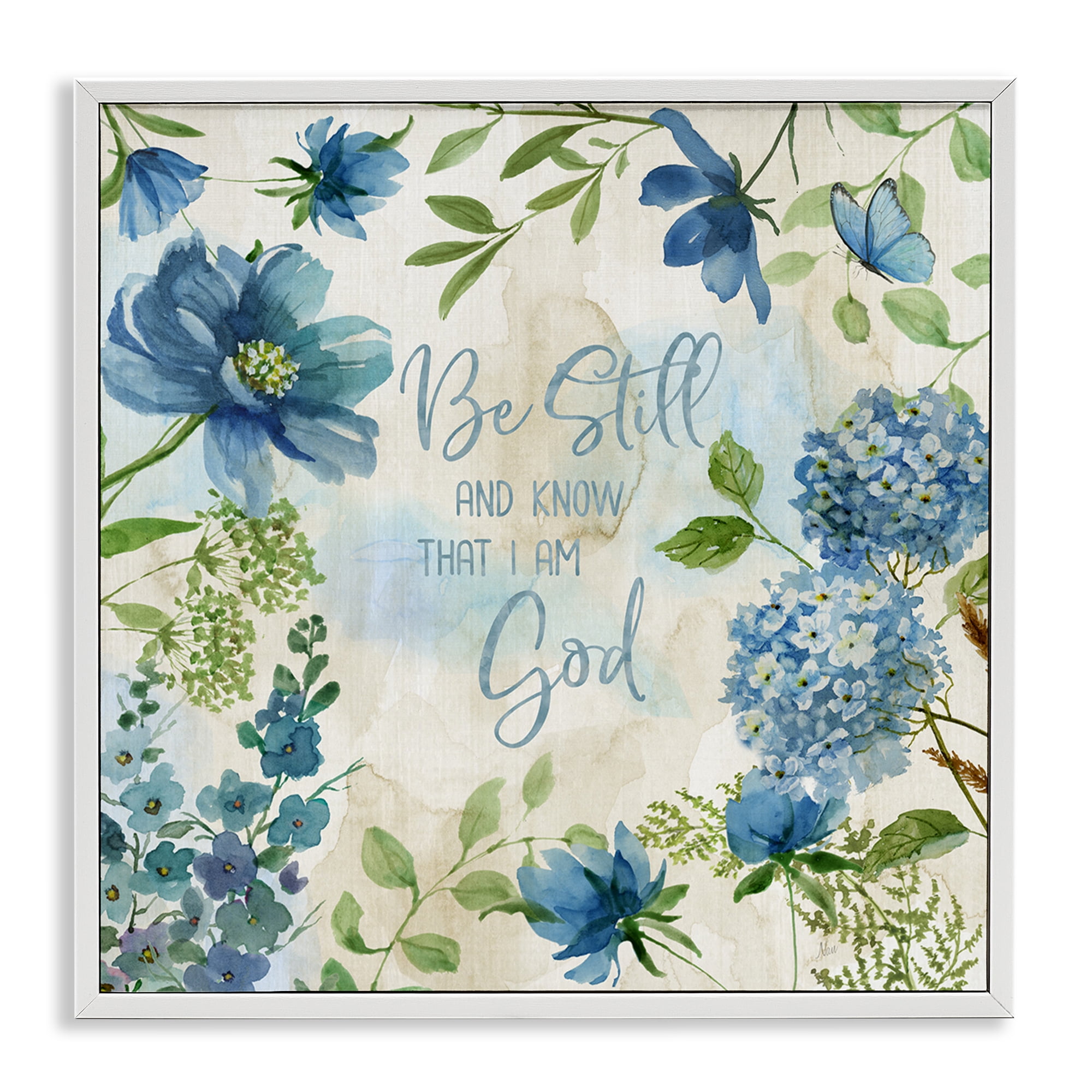 Stupell Industries Be Still Floral Phrase Religious Painting White Framed Art Print Wall Art, 24 x 24