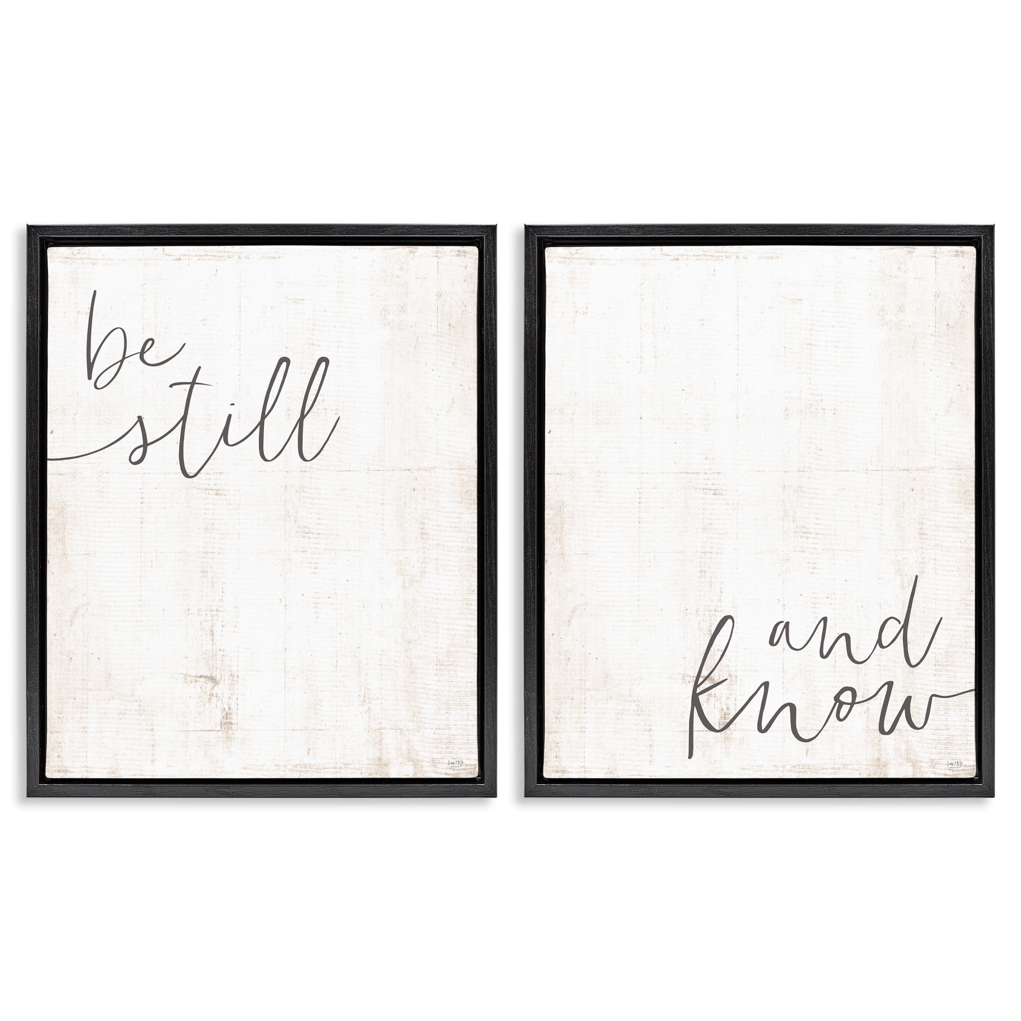 Stupell Industries Be Still & Know Spiritual Calligraphy Inspirational Painting Black Floater Framed Canvas Art Print Wall Art, 17 x 21, Set of 2
