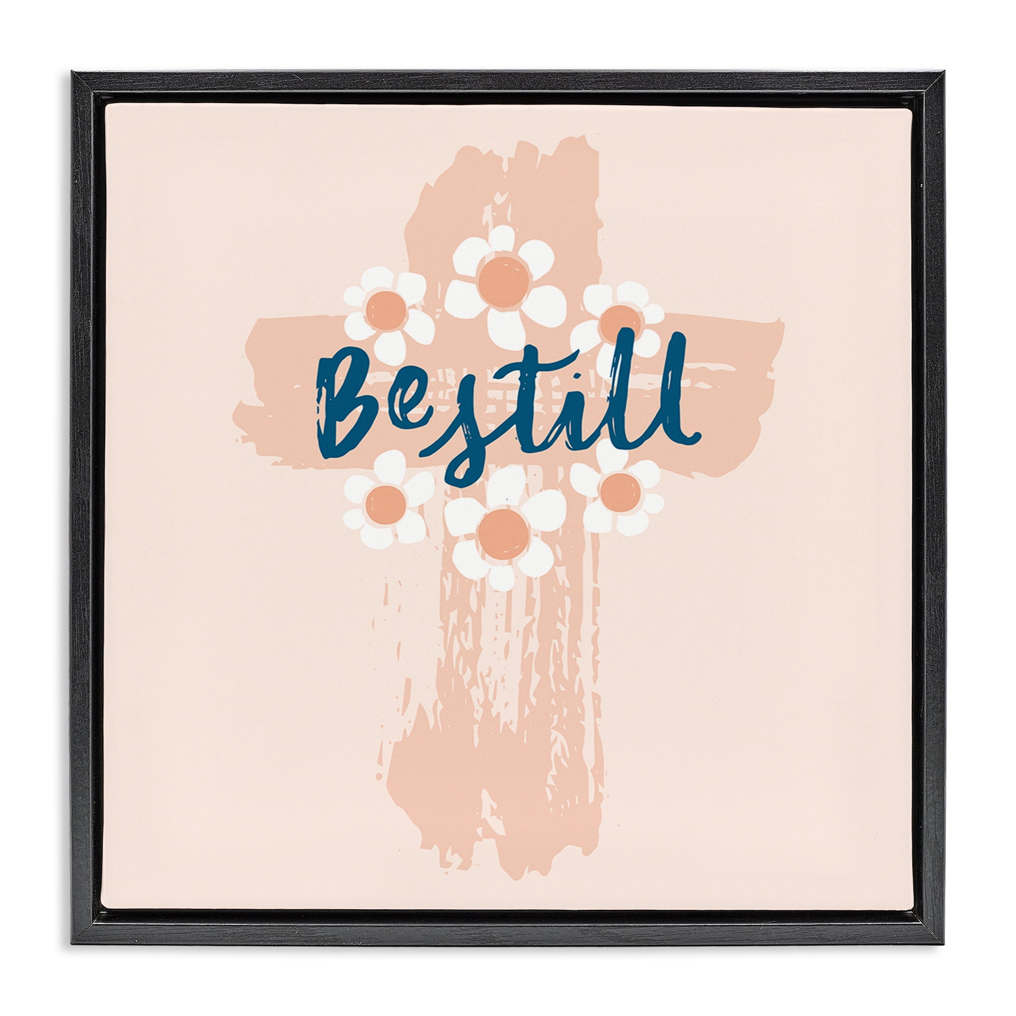 Stupell Industries Be Still Pastel Cross Religious Painting Black Floater Framed Art Print Wall Art, 18 x 18