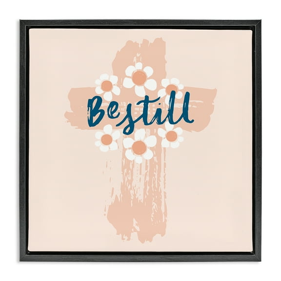 Stupell Industries Be Still Pastel Cross Religious Painting Black Floater Framed Art Print Wall Art, 18 x 18