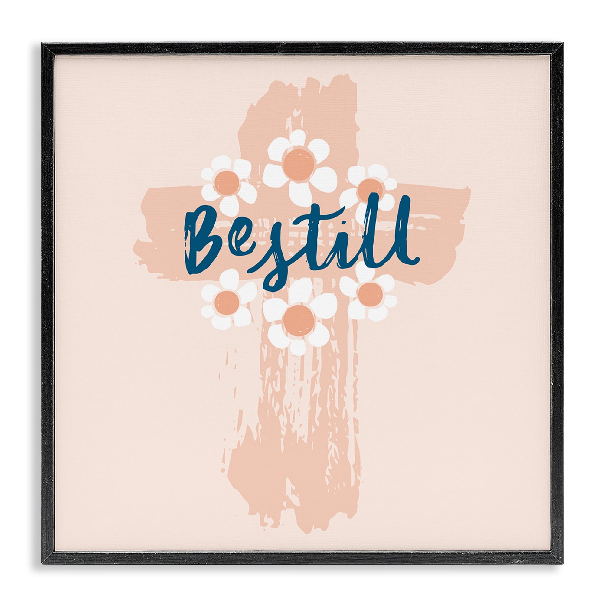 Stupell Industries Be Still Pastel Cross Religious Painting Black Framed Art Print Wall Art, 12 x 12