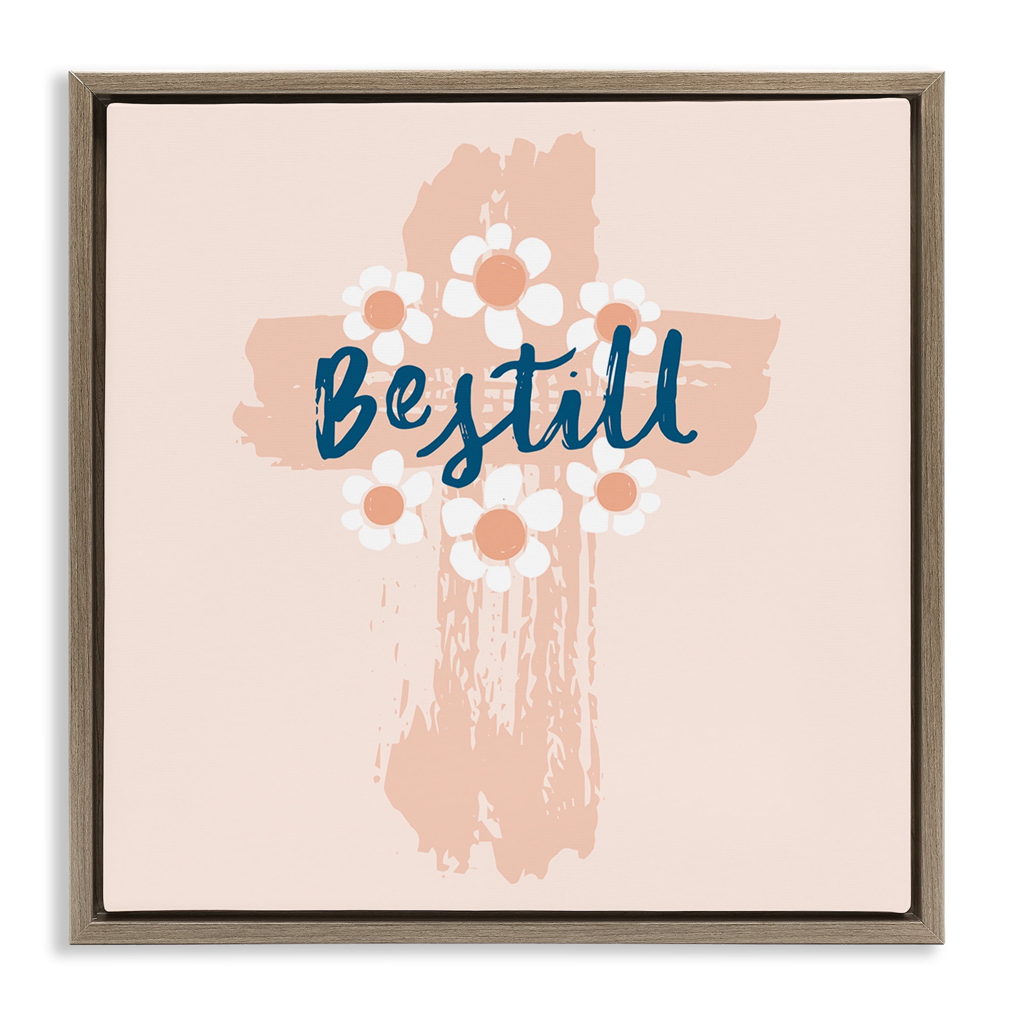 Stupell Industries Be Still Pastel Cross Religious Painting Brown Floater Framed Art Print Wall Art, 18 x 18