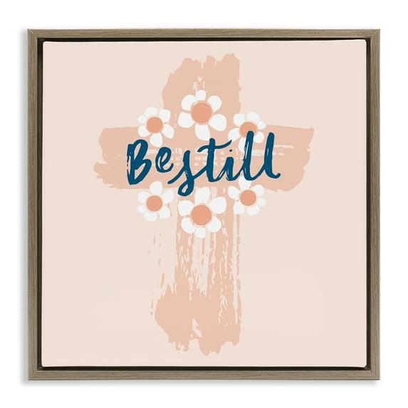 Stupell Industries Be Still Pastel Cross Religious Painting Brown Floater Framed Art Print Wall Art, 25 x 25