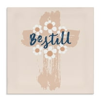 Stupell Industries Be Still Pastel Cross Religious Painting Gallery Wrapped Canvas Art Print Wall Art, 17 x 17