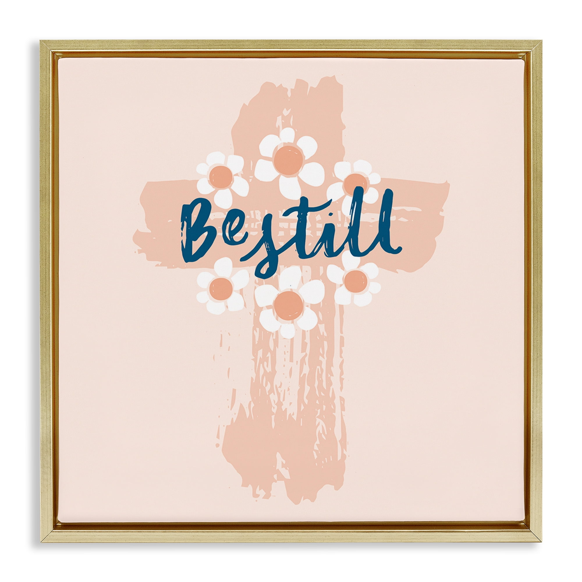 Stupell Industries Be Still Pastel Cross Religious Painting Gold Floater Framed Art Print Wall Art, 25 x 25
