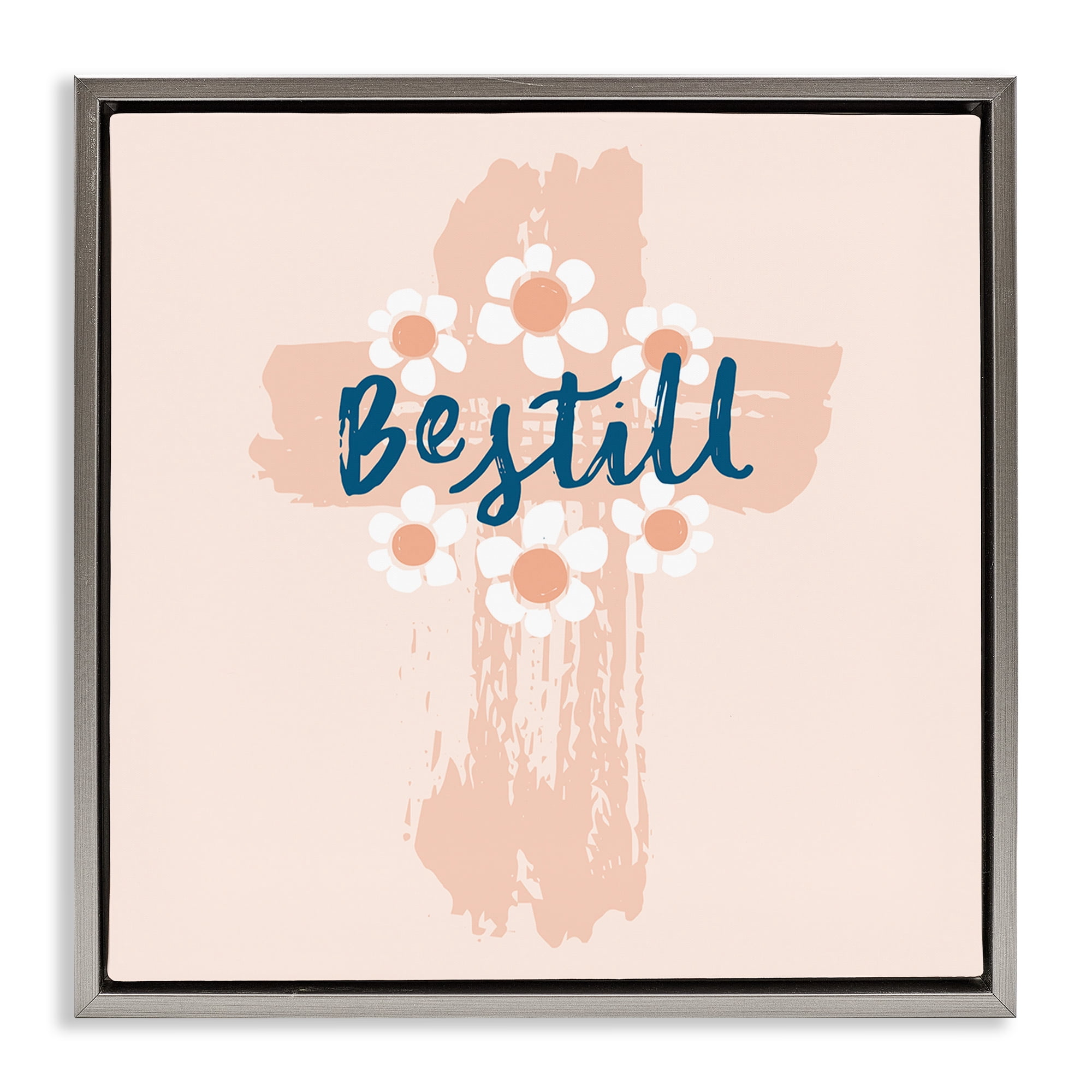 Stupell Industries Be Still Pastel Cross Religious Painting Gray Floater Framed Art Print Wall Art, 18 x 18