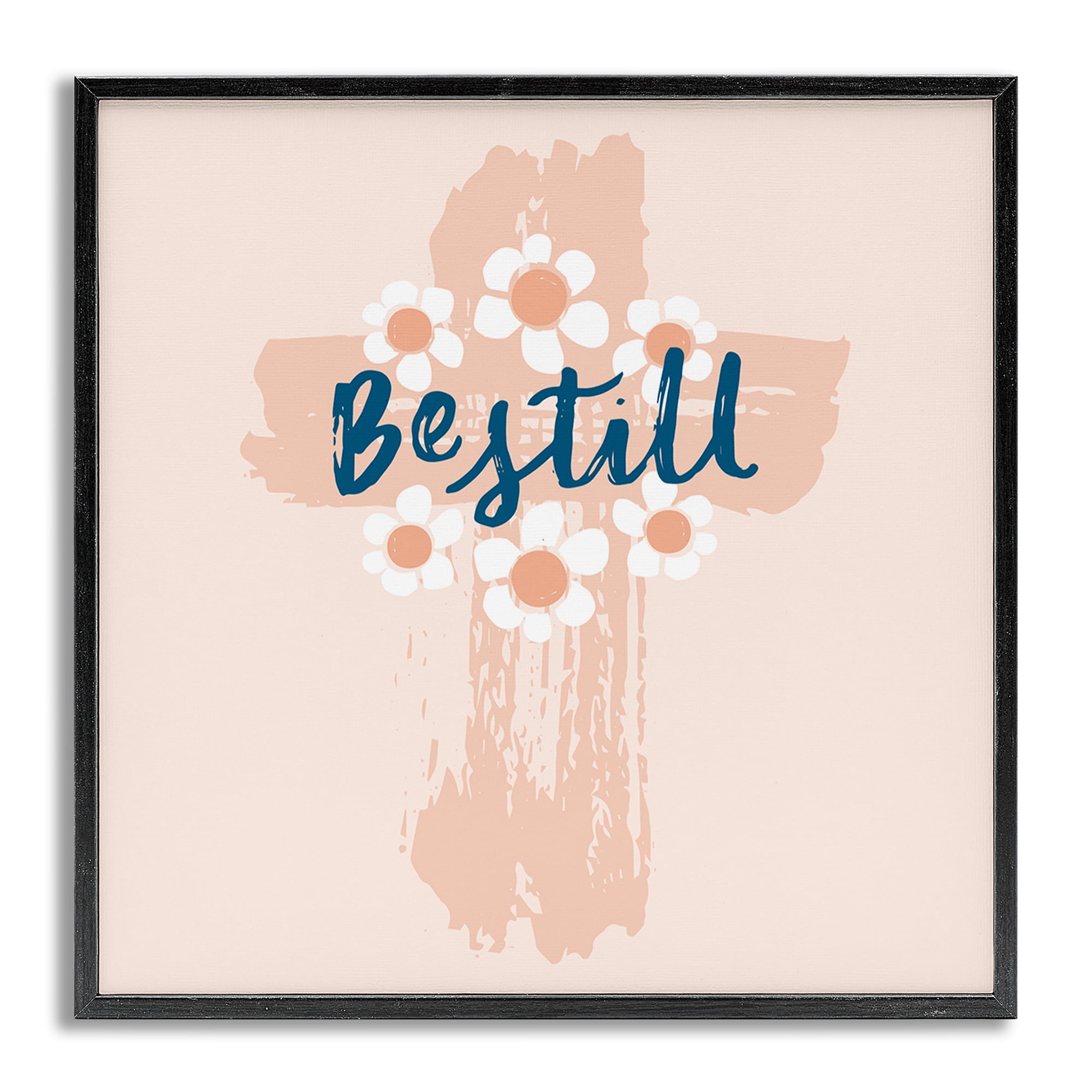 Stupell Industries Be Still Pastel Cross Religious Painting Gray Framed Art Print Wall Art, 17 x 17