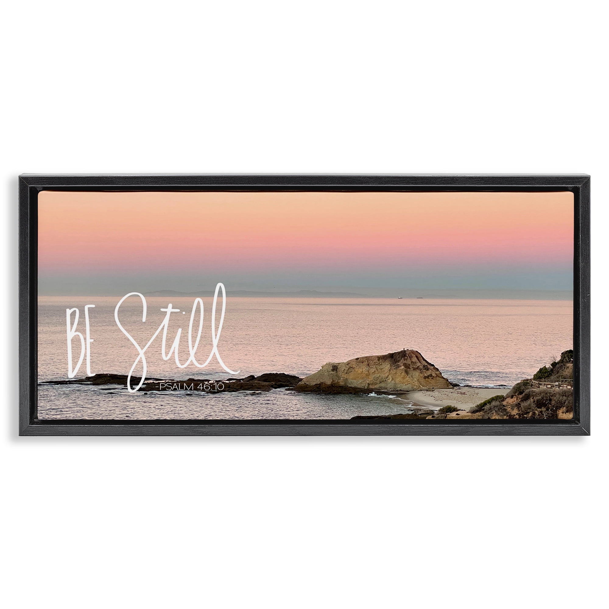 Stupell Industries Be Still Peaceful Beach Landscape Painting Black Floater Framed Canvas Art Print Wall Art, 31 x 14