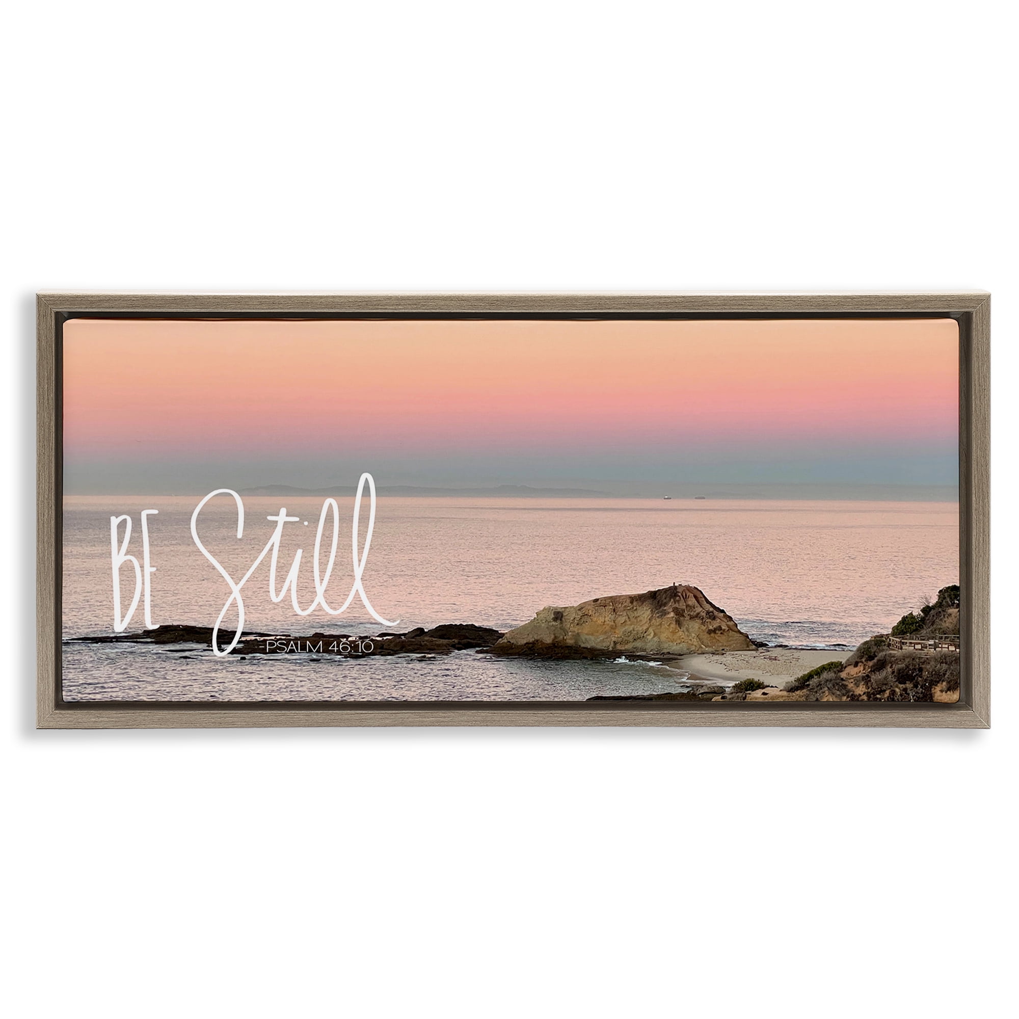 Stupell Industries Be Still Peaceful Beach Landscape Painting Brown Floater Framed Canvas Art Print Wall Art, 31 x 14