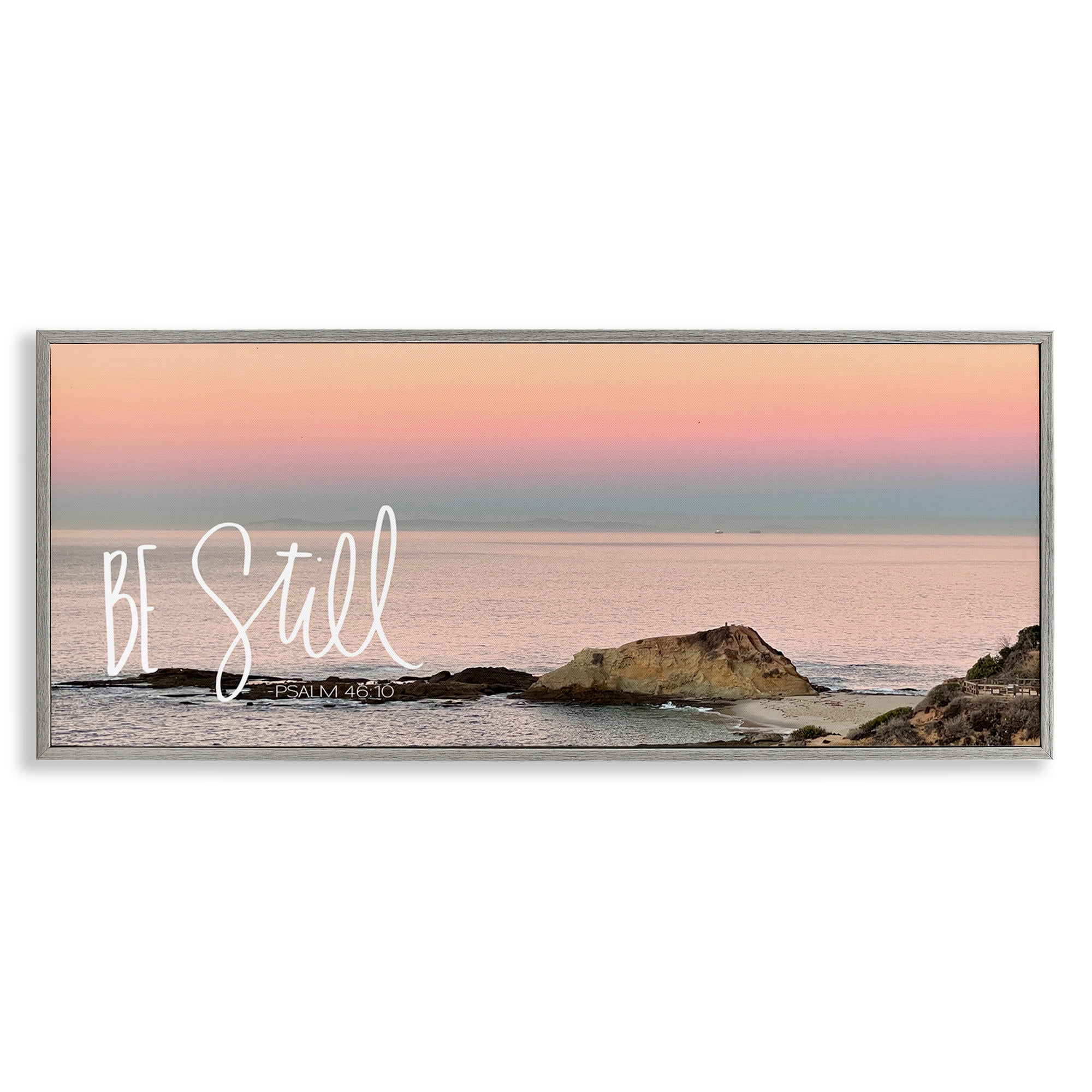 Stupell Industries Be Still Peaceful Beach Landscape Painting Gray Framed Art Print Wall Art, 24 x 10