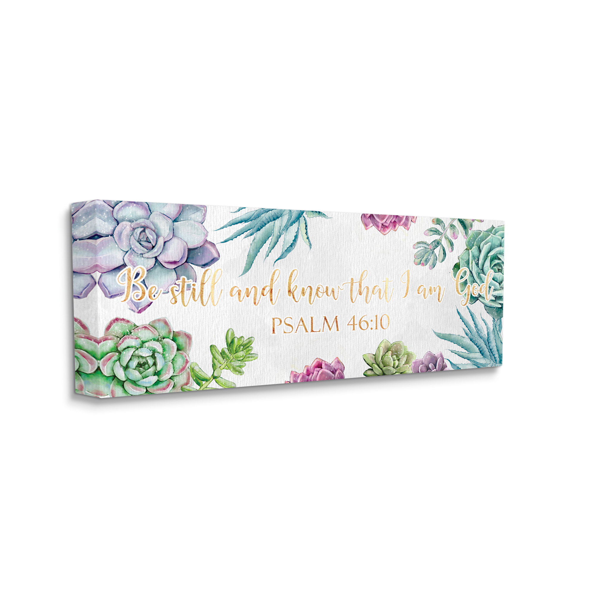 Stupell Industries Be Still Psalm 46:10 Blooming Succulent Plants Botanical & Floral Painting Gallery Wrapped Canvas Art Print Wall Art, 13 x 30