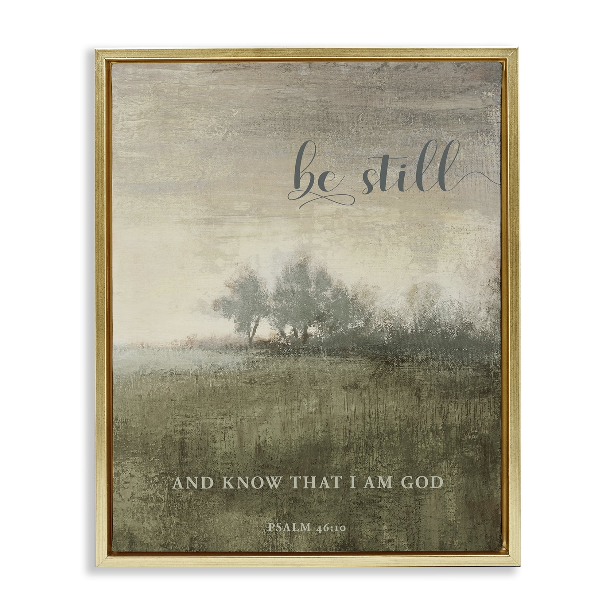 Stupell Industries Be Still Psalm 46:10 Gold Framed Floater Canvas Wall Art, design by Michael Marcon