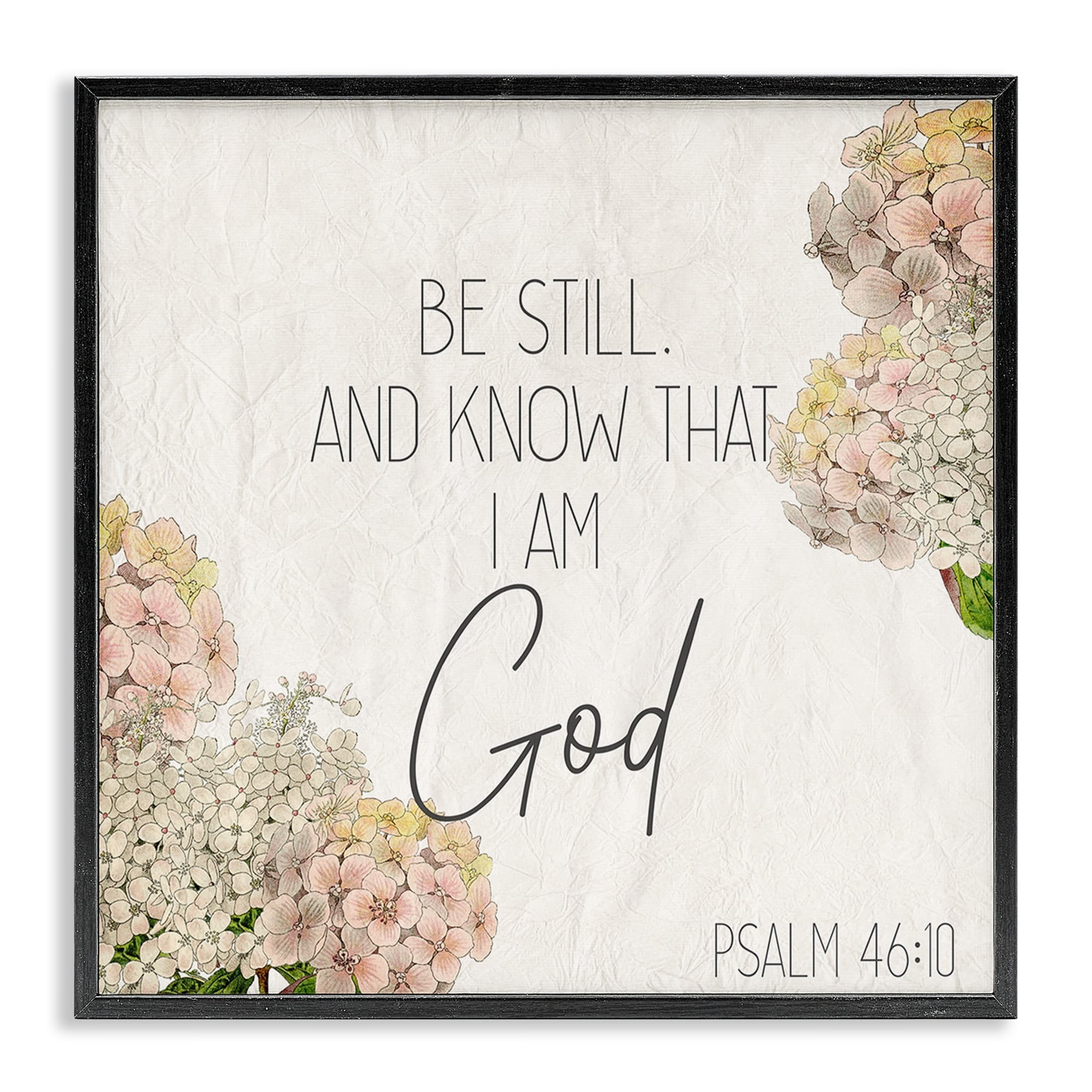 Stupell Industries Be Still Religious Flower Word Design Graphic Art Black Framed Art Print Wall Art, 12x12, by Kim Allen