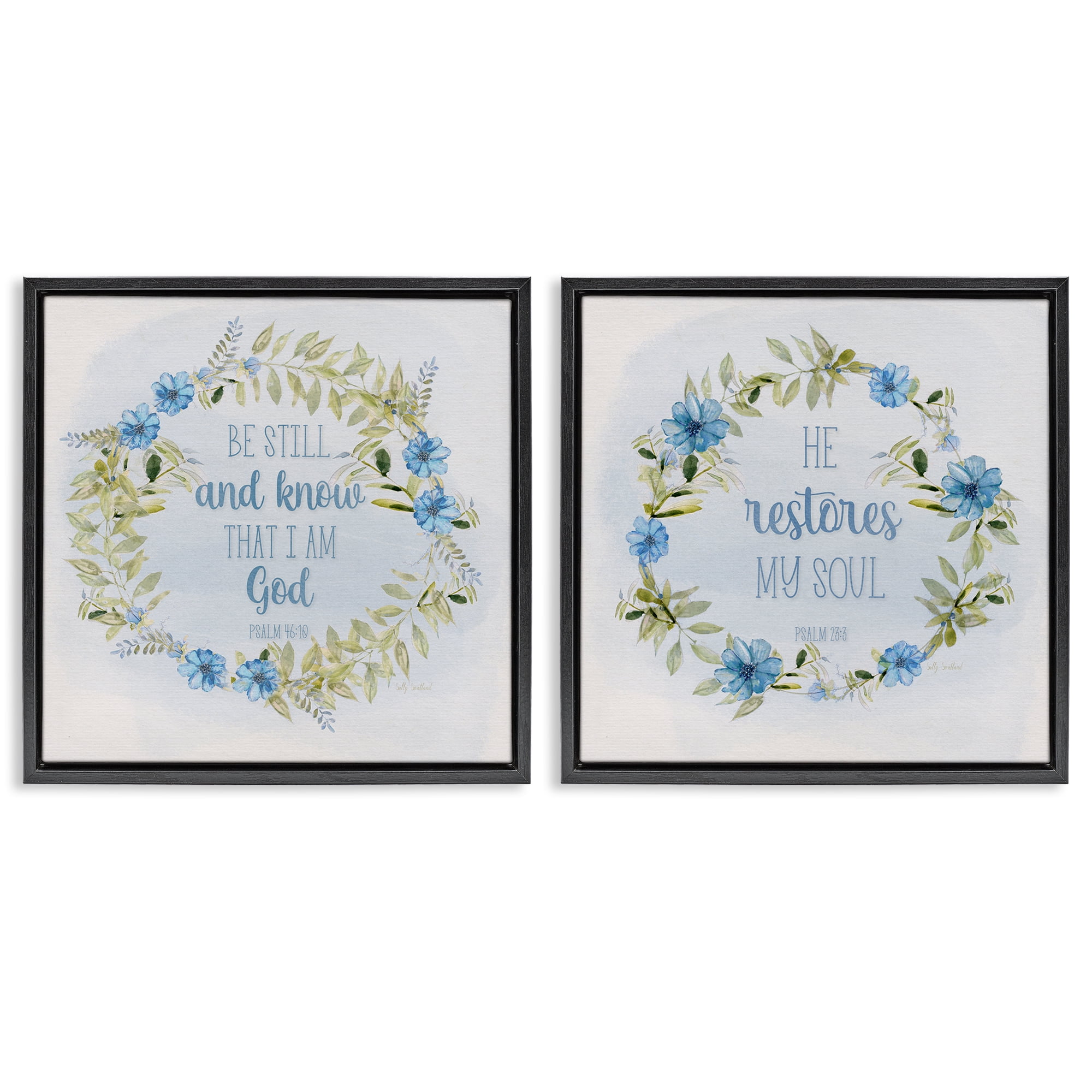 Stupell Industries Be Still Restores Psalm Religious & Spiritual Painting Black Floater Framed Canvas Art Print Wall Art, 25 x 25, Set of 2