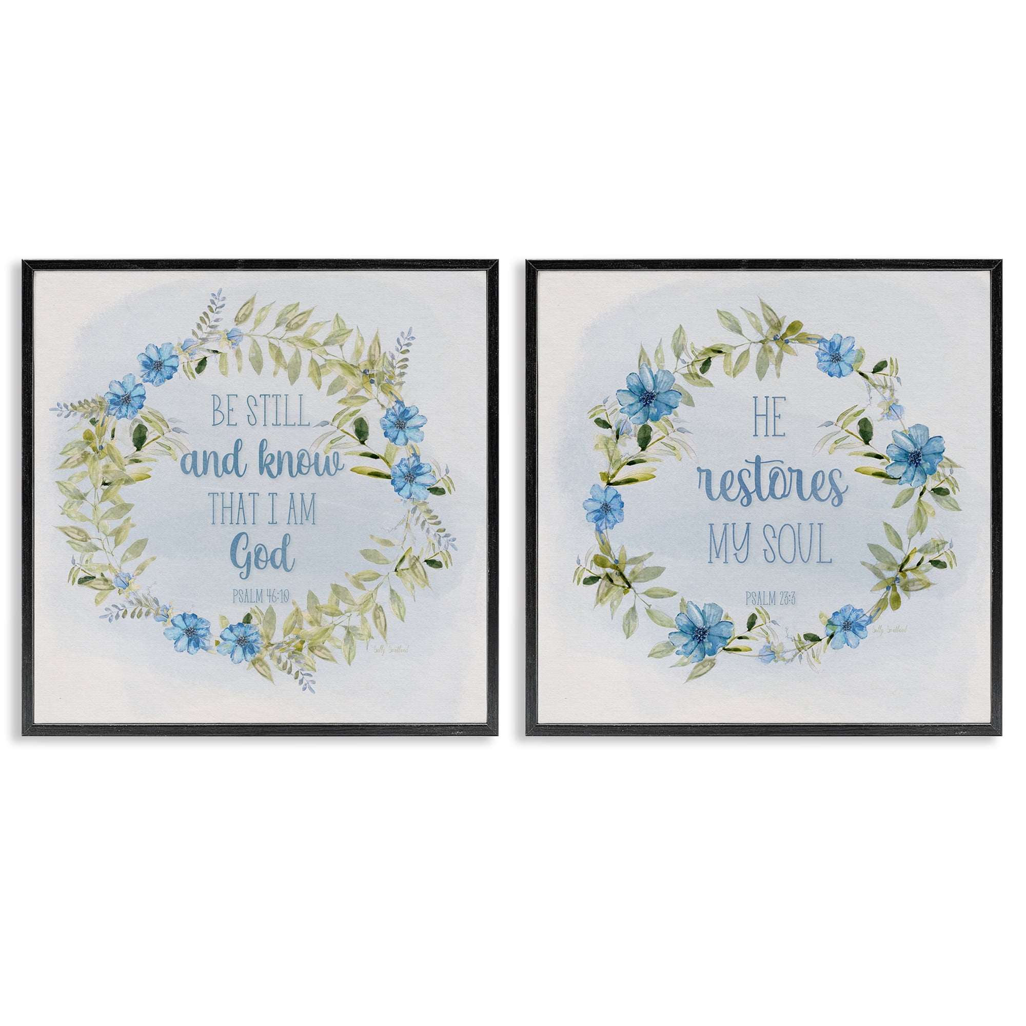 Stupell Industries Be Still Restores Psalm Religious & Spiritual Painting Black Framed Art Print Wall Art, 12 x 12, Set of 2