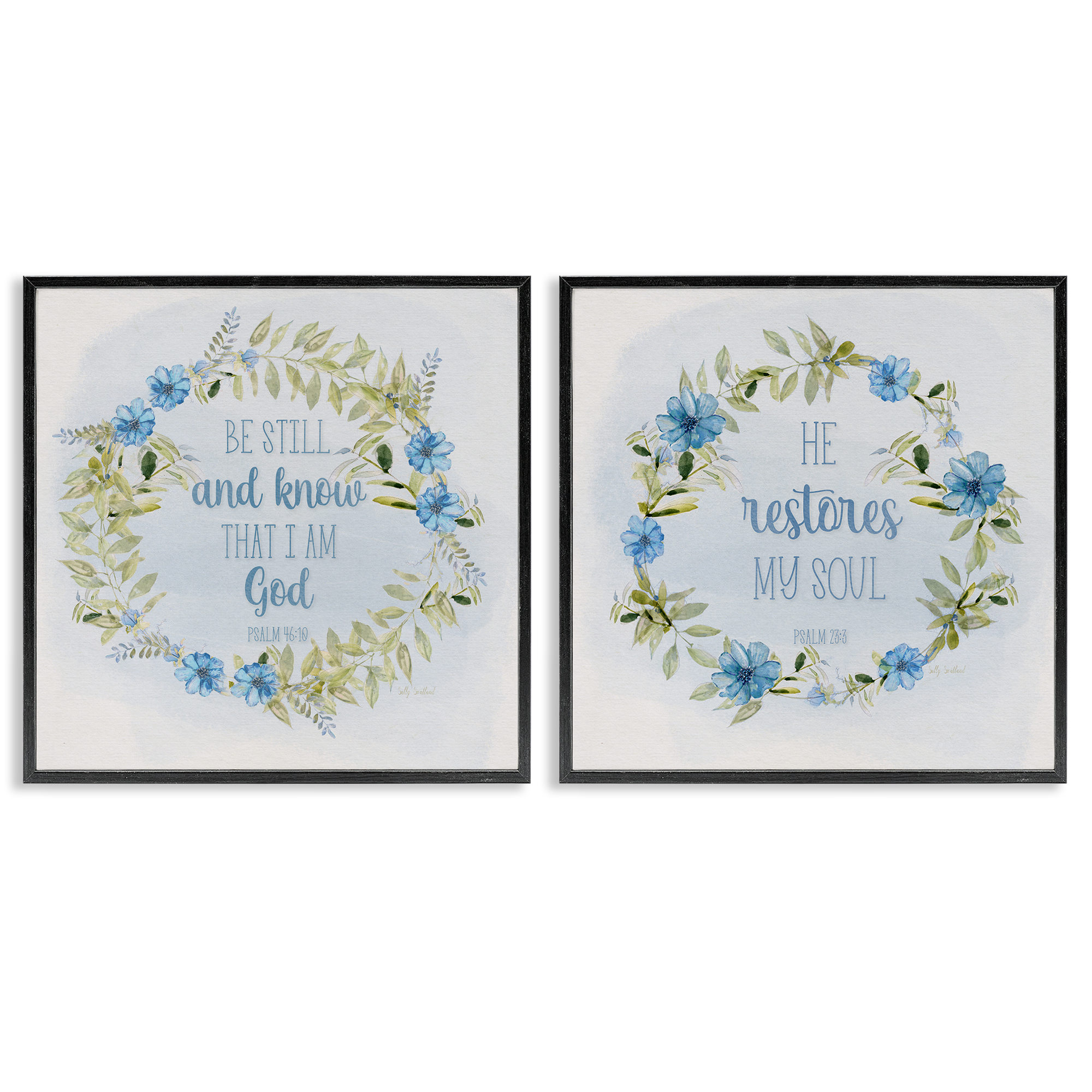Stupell Industries Be Still Restores Psalm Religious & Spiritual Painting Black Framed Art Print Wall Art, 17 x 17, Set of 2