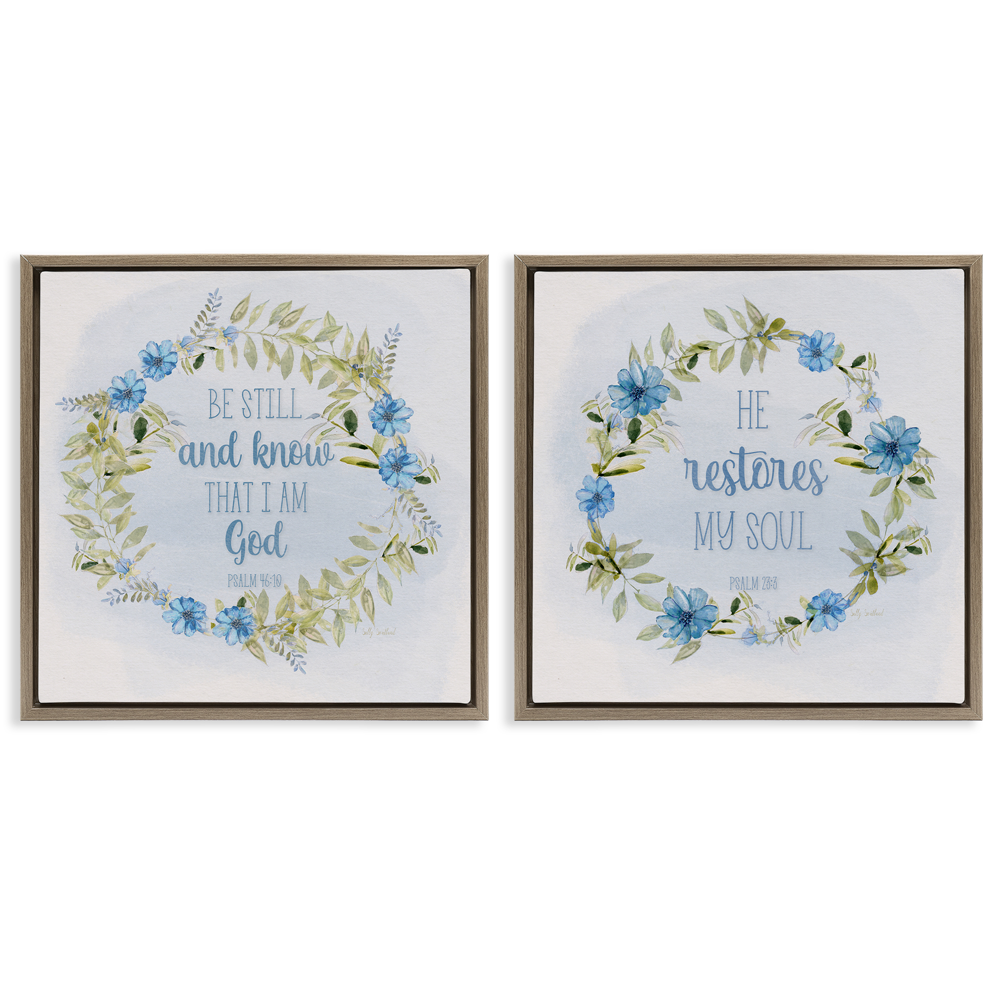 Stupell Industries Be Still Restores Psalm Religious & Spiritual Painting Brown Floater Framed Canvas Art Print Wall Art, 25 x 25, Set of 2