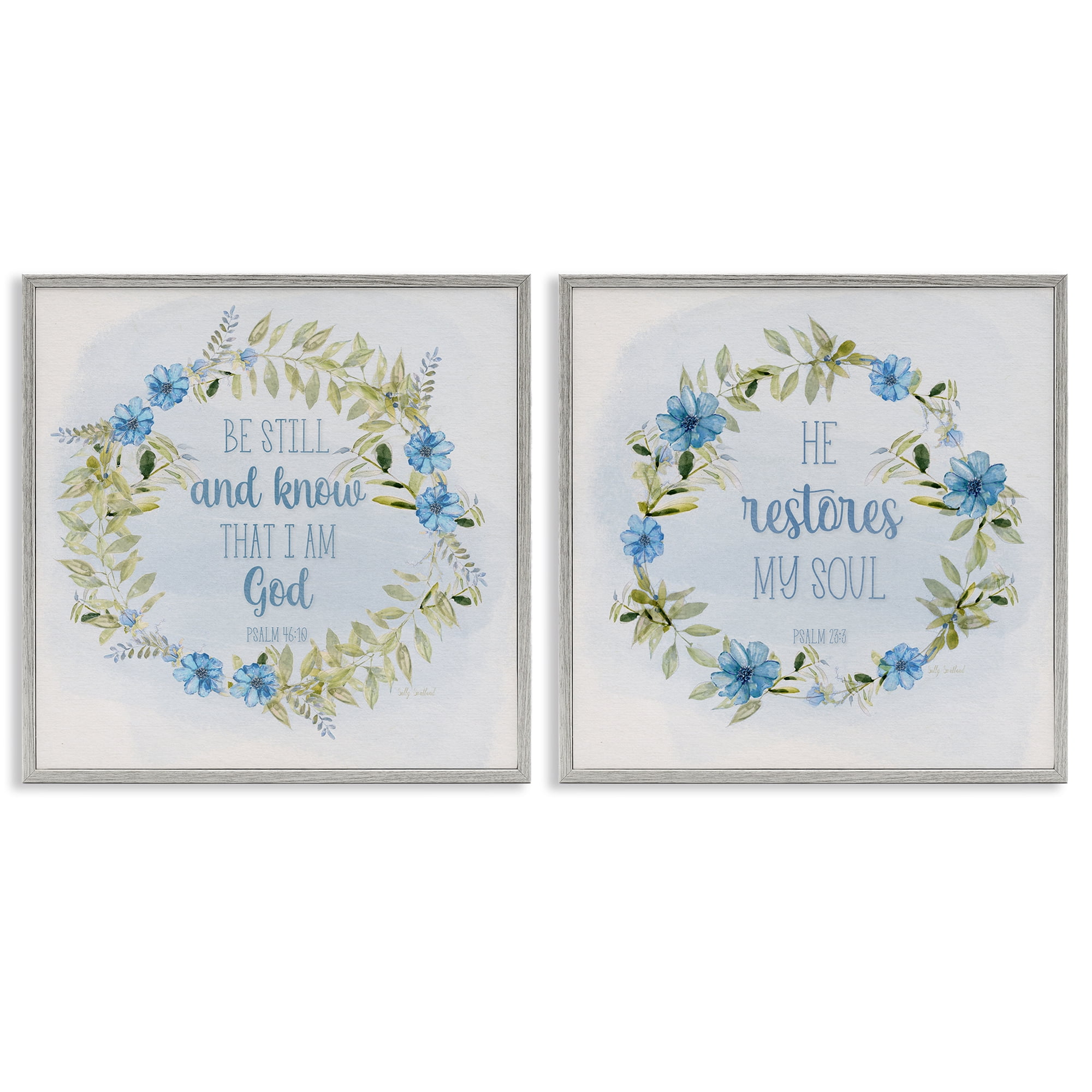 Stupell Industries Be Still Restores Psalm Religious & Spiritual Painting Gray Framed Art Print Wall Art, 17 x 17, Set of 2