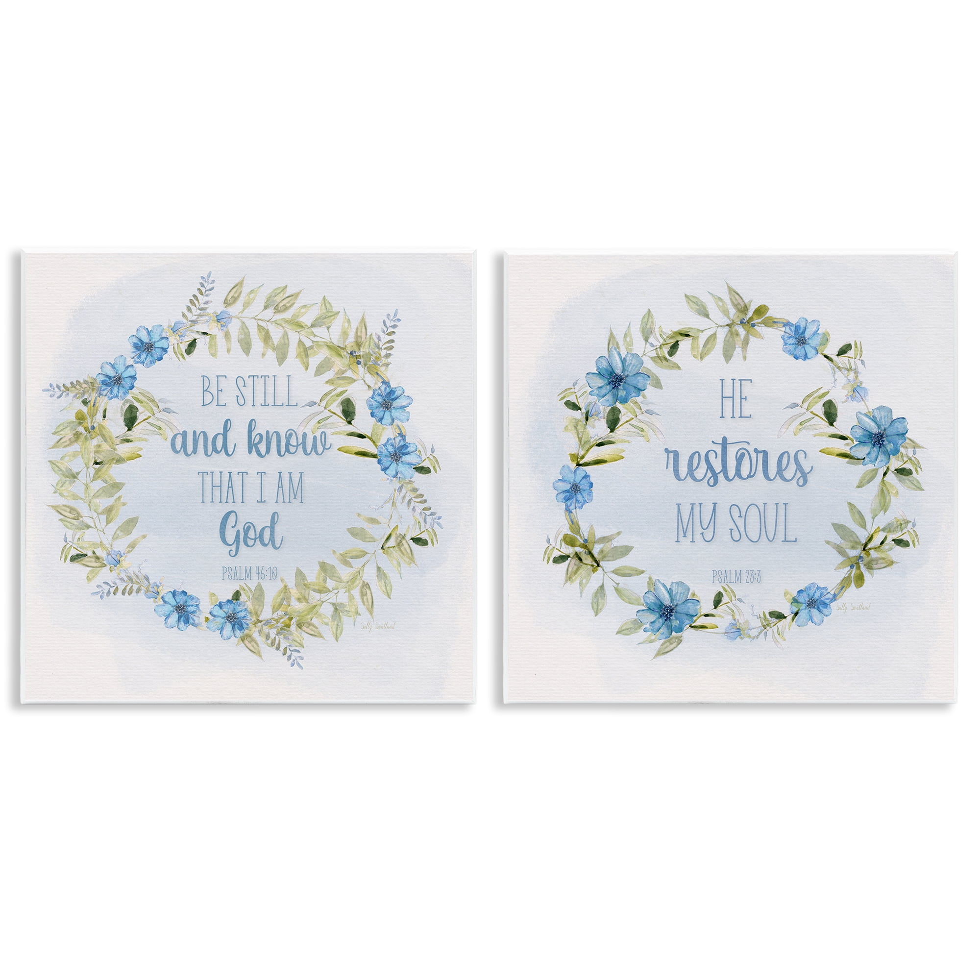 Stupell Industries Be Still Restores Psalm Religious & Spiritual Painting Unframed Art Print Wall Art, 12 x 12, Set of 2