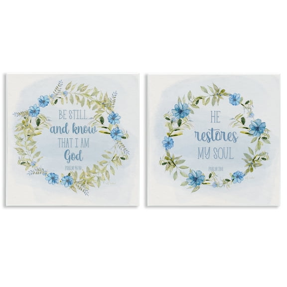 Stupell Industries Be Still Restores Psalm Religious & Spiritual Painting Unframed Art Print Wall Art, 12 x 12, Set of 2