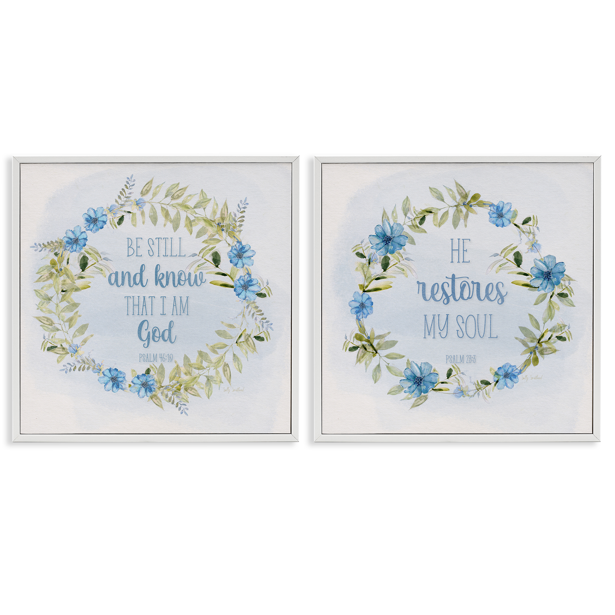Stupell Industries Be Still Restores Psalm Religious & Spiritual Painting White Framed Art Print Wall Art, 17 x 17, Set of 2