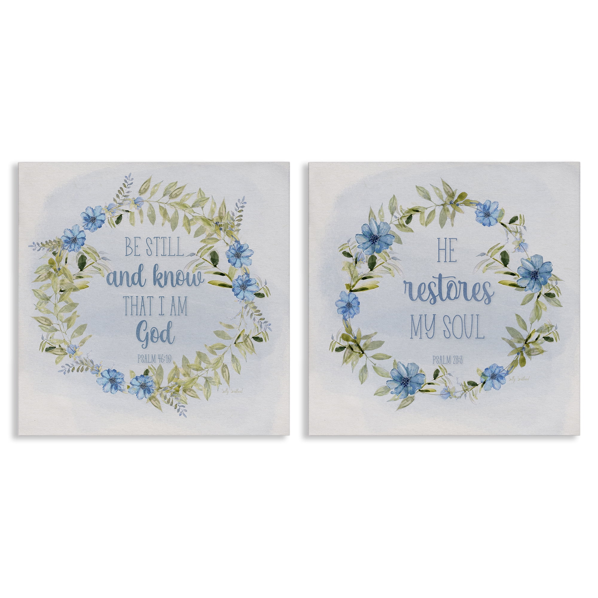 Stupell Industries Be Still Restores Psalm Religious & Spiritual Painting Wrapped Canvas Art Print Wall Art, 17 x 17, Set of 2