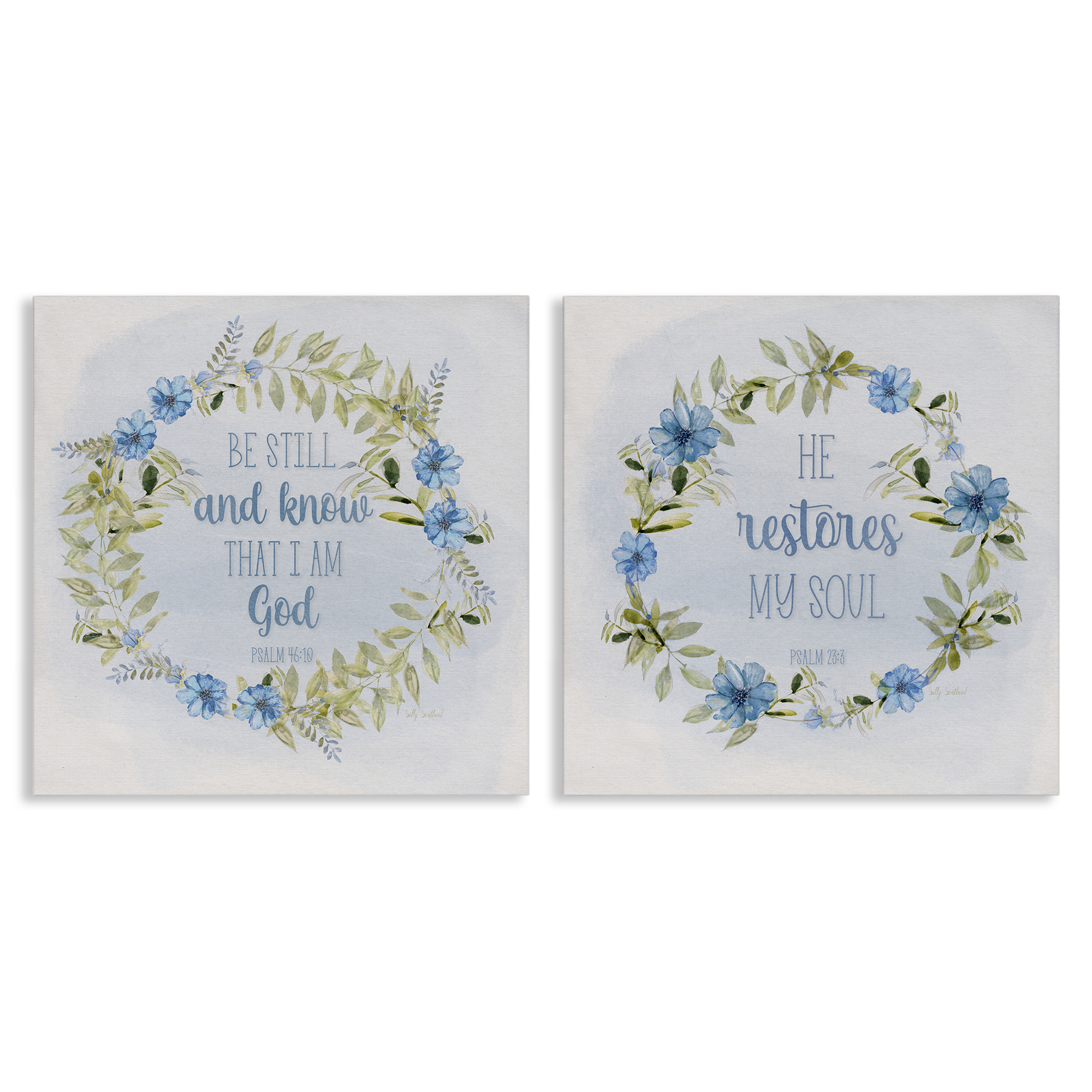 Stupell Industries Be Still Restores Psalm Religious & Spiritual Painting Wrapped Canvas Art Print Wall Art, 24 x 24, Set of 2