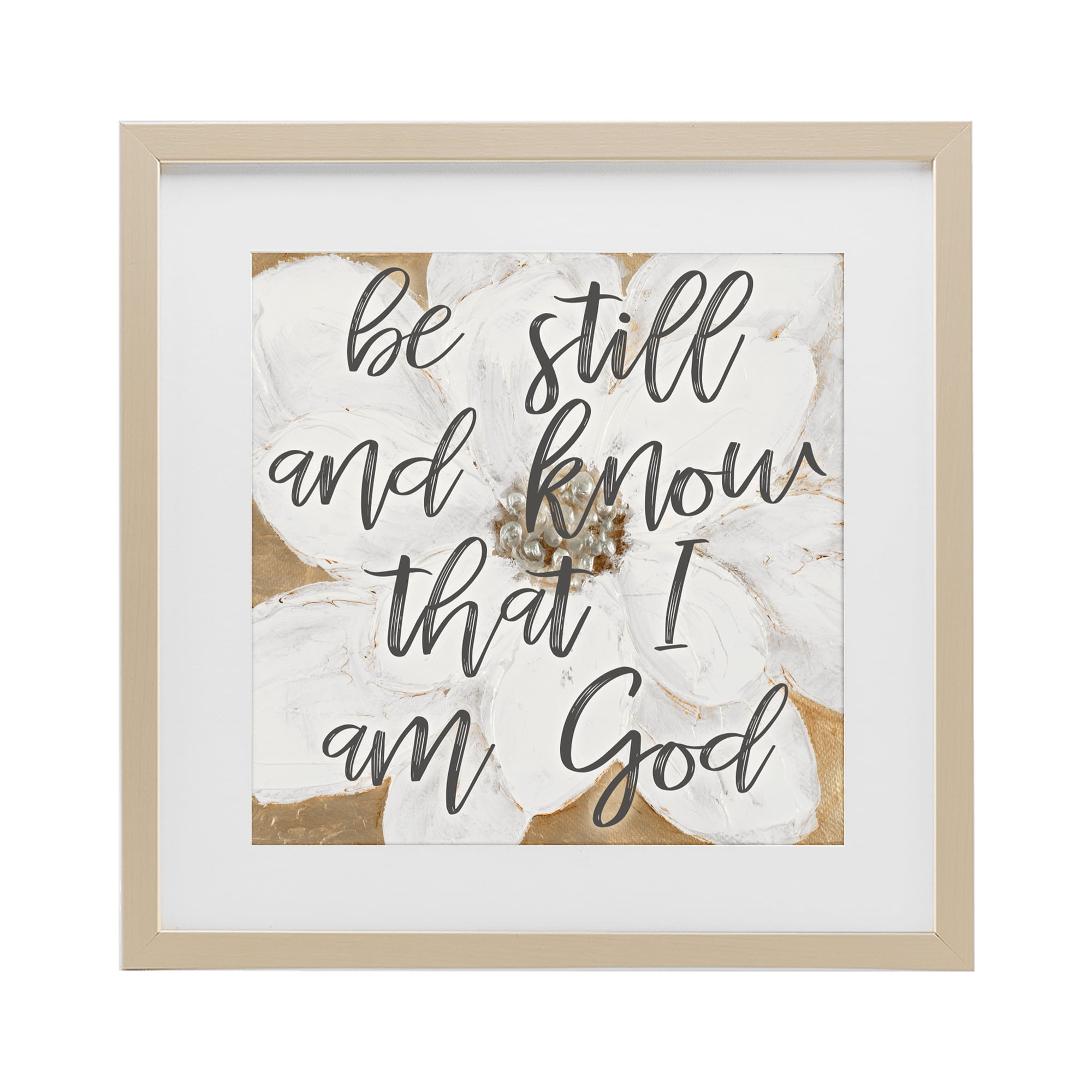 Stupell Industries Be Still Script with Flower Birch Framed Print Under Glass, design by Lanie Loreth