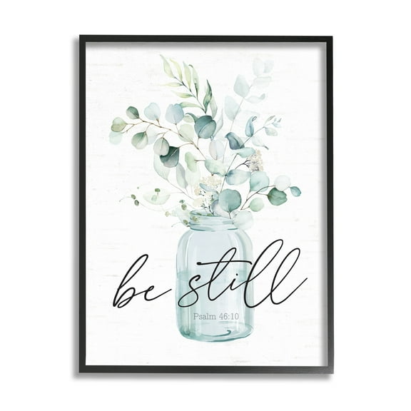 Stupell Industries Be Still Spiritual Botanical Plants Farmhouse Bouquet Graphic Art Black Framed Art Print Wall Art, Design by Lettered and Lined