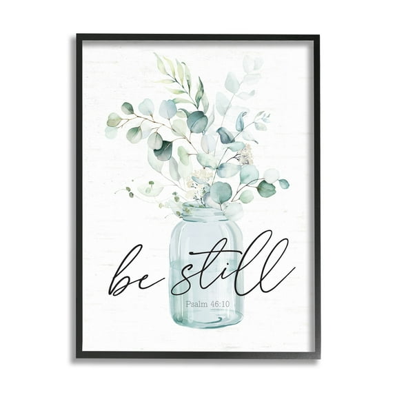 Stupell Industries Be Still Spiritual Botanical Plants Farmhouse Bouquet Graphic Art Black Framed Art Print Wall Art, Design by Lettered and Lined