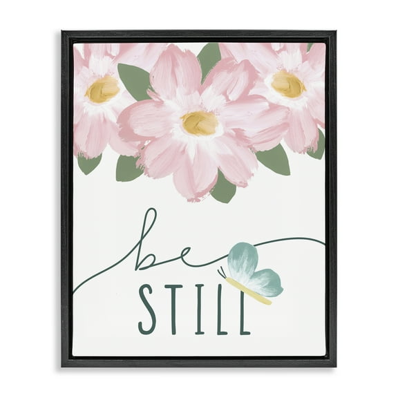 Stupell Industries Be Still with Florals Religious Painting Black Floater Framed Art Print Wall Art, 17 x 21