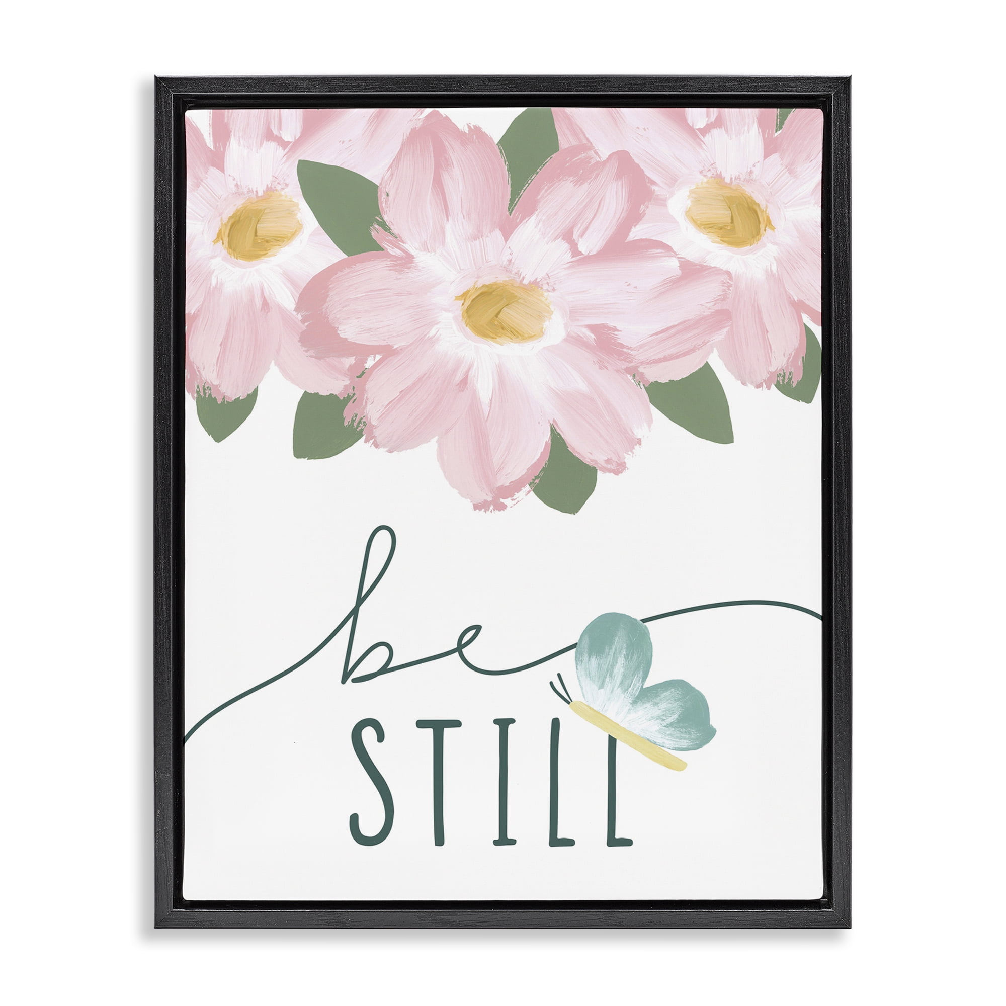 Stupell Industries Be Still with Florals Religious Painting Black Floater Framed Art Print Wall Art, 25 x 31