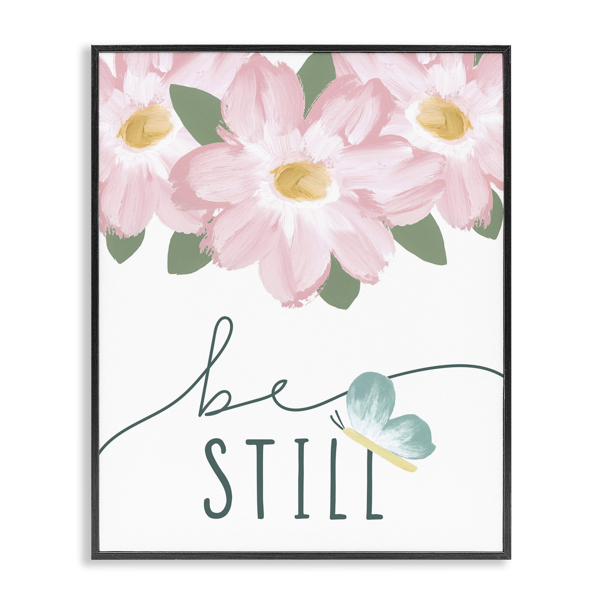 Stupell Industries Be Still with Florals Religious Painting Black Framed Art Print Wall Art, 16 x 20