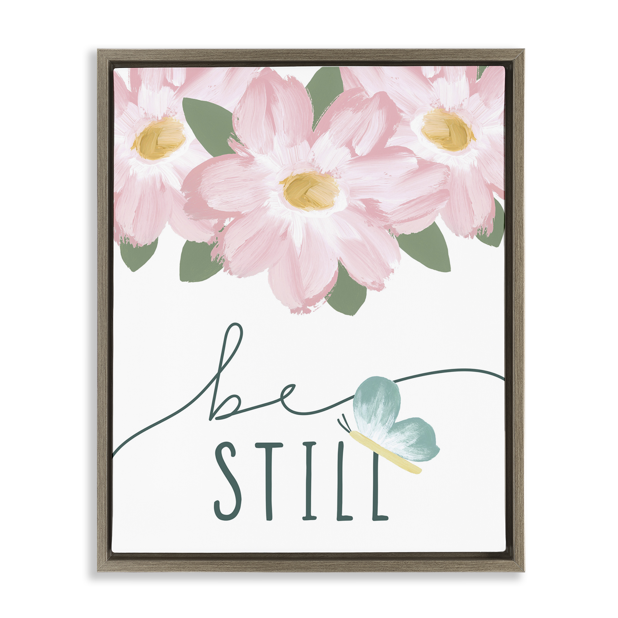 Stupell Industries Be Still with Florals Religious Painting Brown Floater Framed Art Print Wall Art, 17 x 21