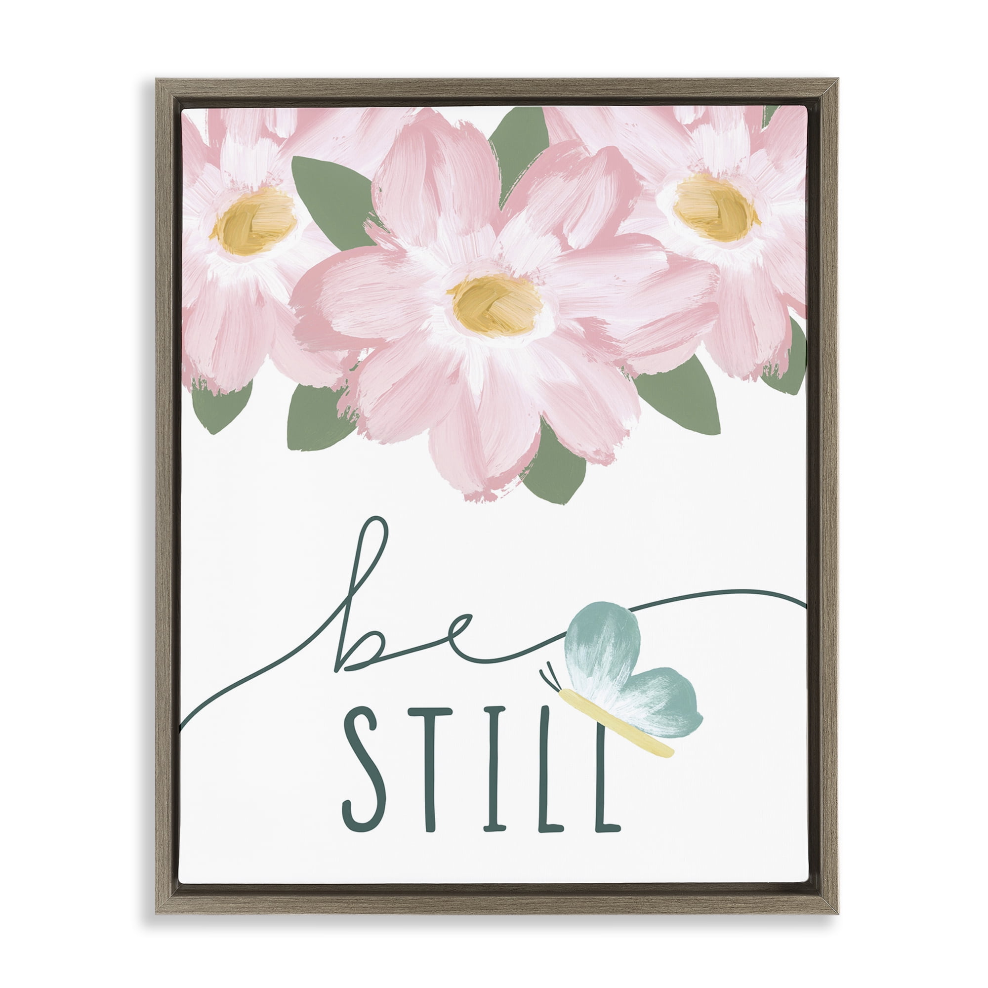 Stupell Industries Be Still with Florals Religious Painting Brown Floater Framed Art Print Wall Art, 25 x 31