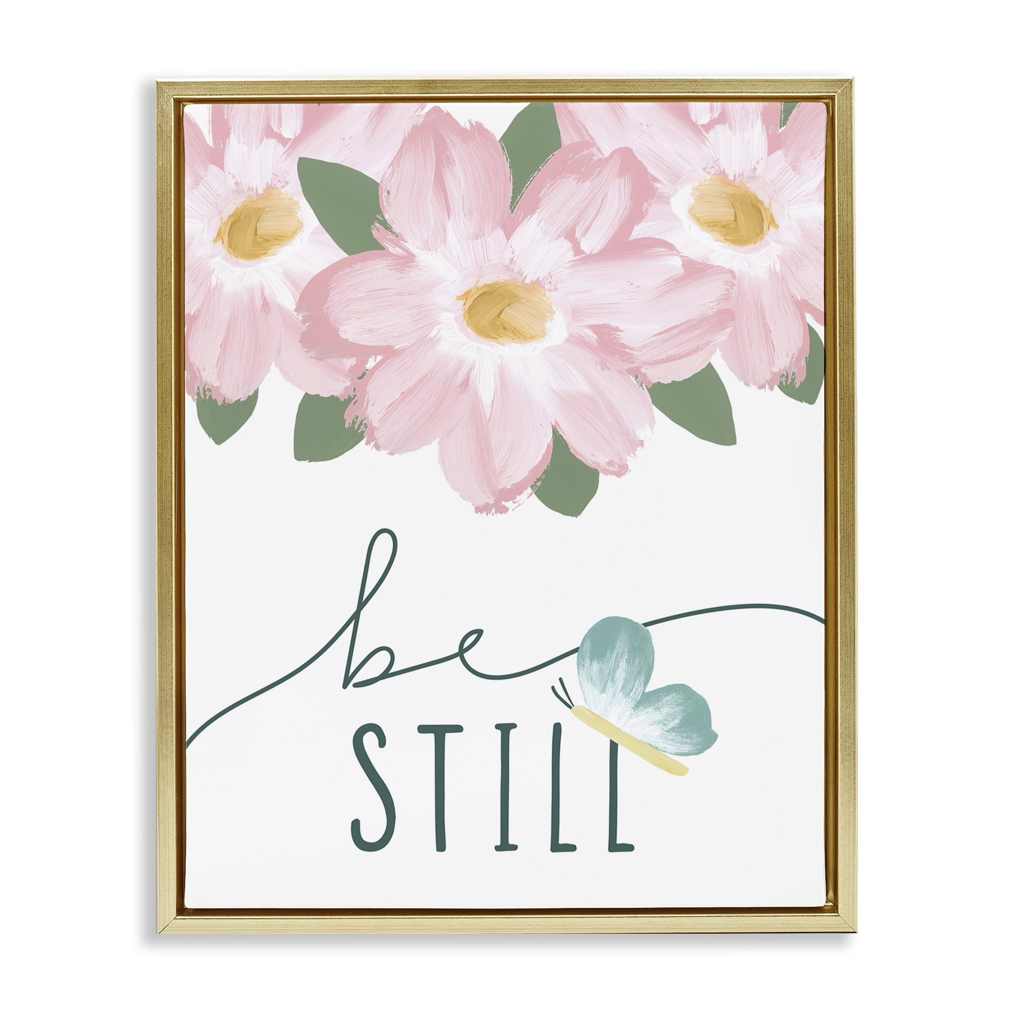 Stupell Industries Be Still with Florals Religious Painting Gold Floater Framed Art Print Wall Art, 17 x 21