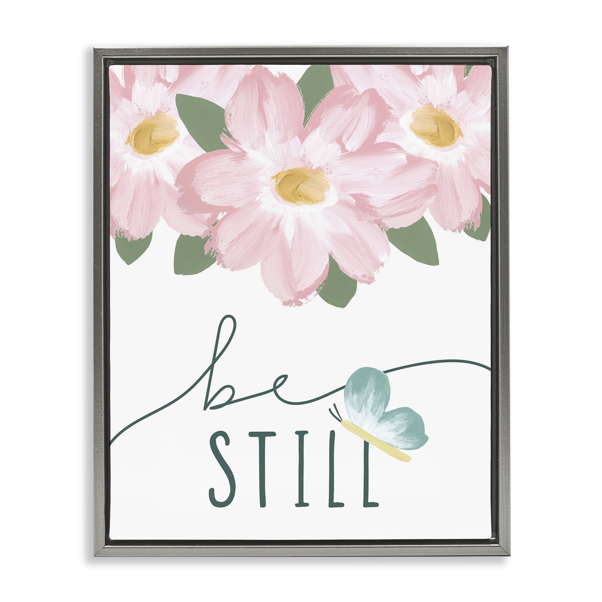 Stupell Industries Be Still with Florals Religious Painting Gray Floater Framed Art Print Wall Art, 25 x 31