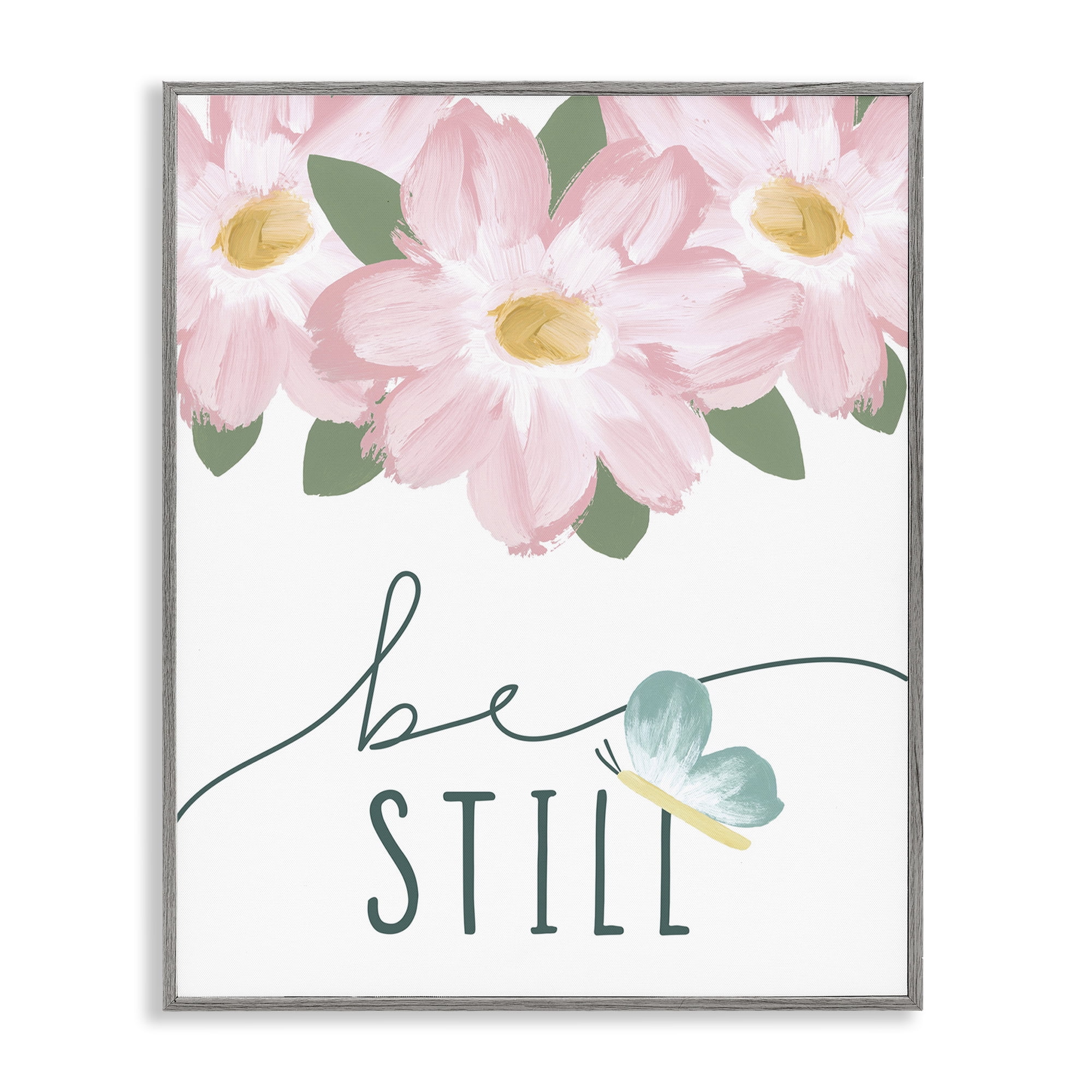 Stupell Industries Be Still with Florals Religious Painting Gray Framed Art Print Wall Art, 11 x 14