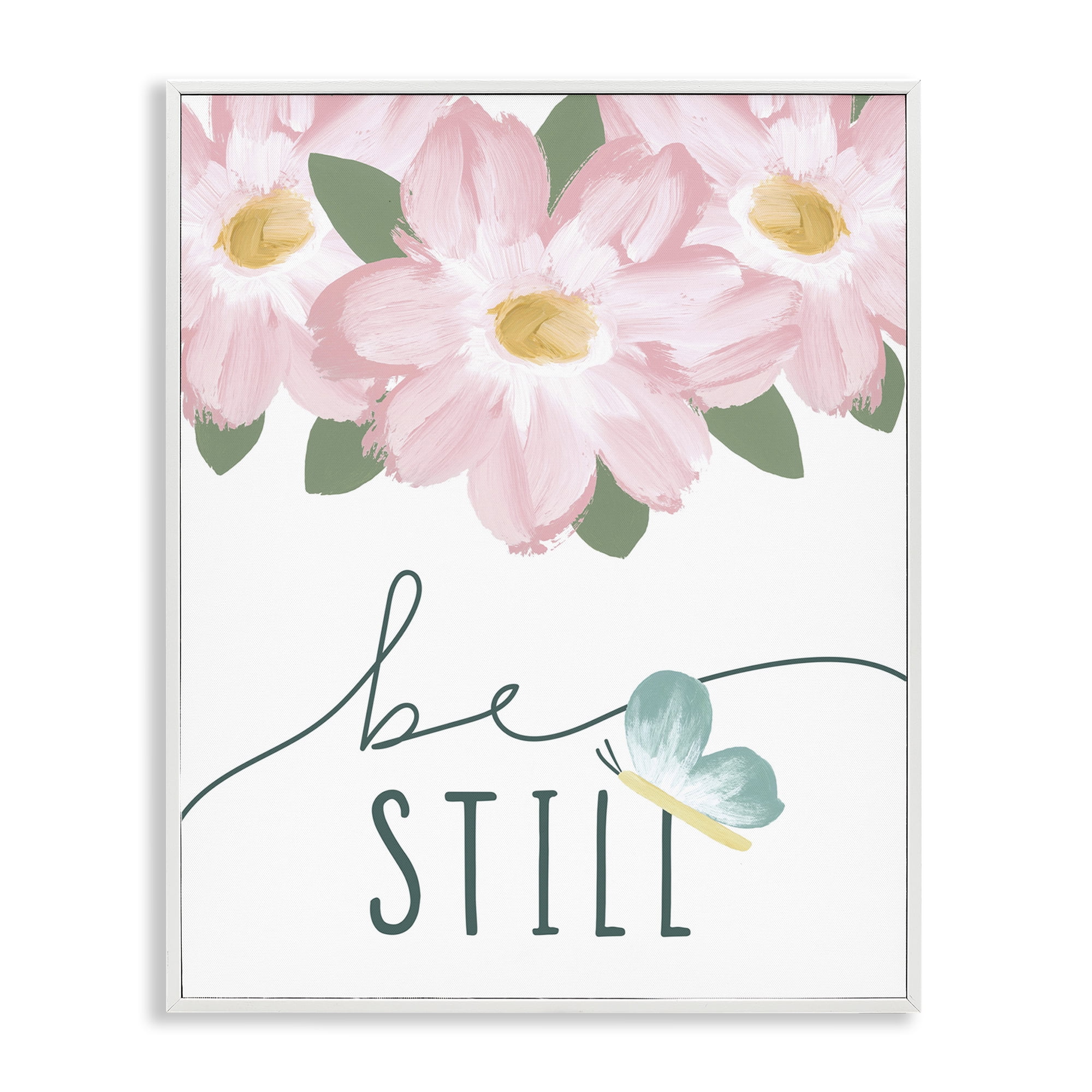 Stupell Industries Be Still with Florals Religious Painting White Framed Art Print Wall Art, 24 x 30