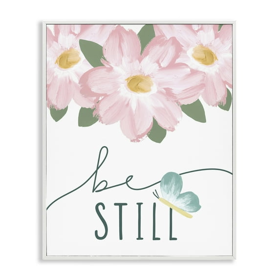 Stupell Industries Be Still with Florals Religious Painting White Framed Art Print Wall Art, 24 x 30