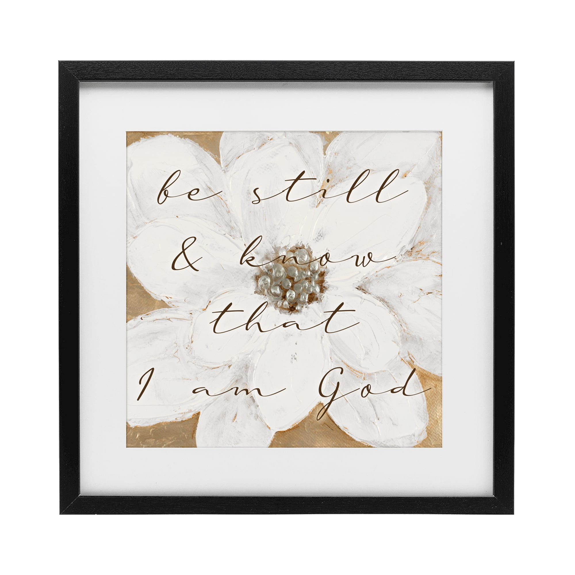 Stupell Industries Be Still with White Magnolia Black Framed Print Under Glass, design by Lanie Loreth
