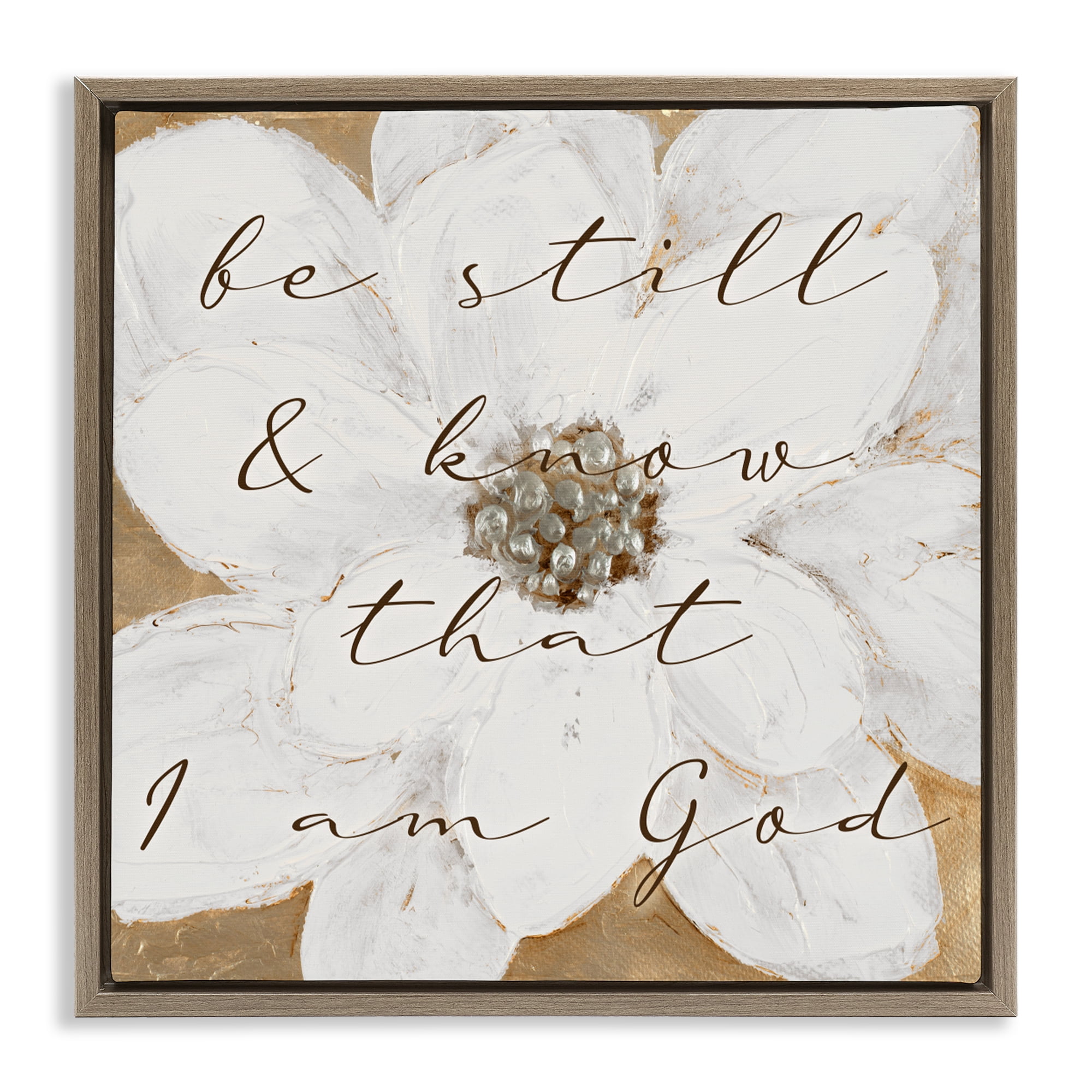 Stupell Industries Be Still with White Magnolia Brown Framed Floater Canvas Wall Art, design by Lanie Loreth