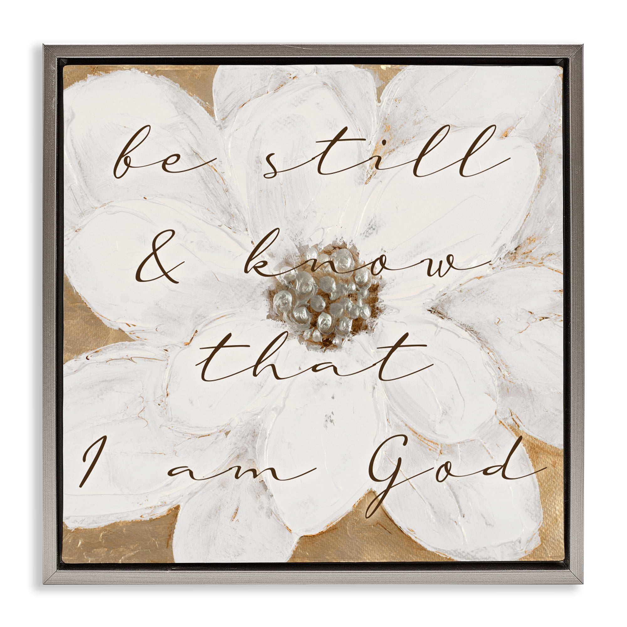 Stupell Industries Be Still with White Magnolia Gray Framed Floater Canvas Wall Art, design by Lanie Loreth