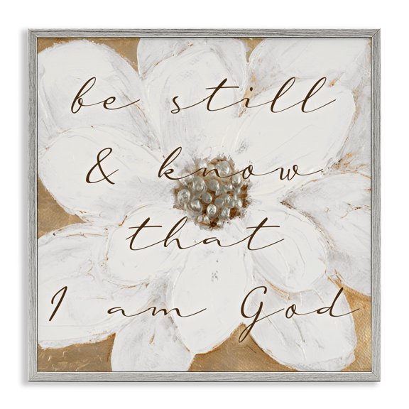 Stupell Industries Be Still with White Magnolia Gray Framed Giclee Art, design by Lanie Loreth