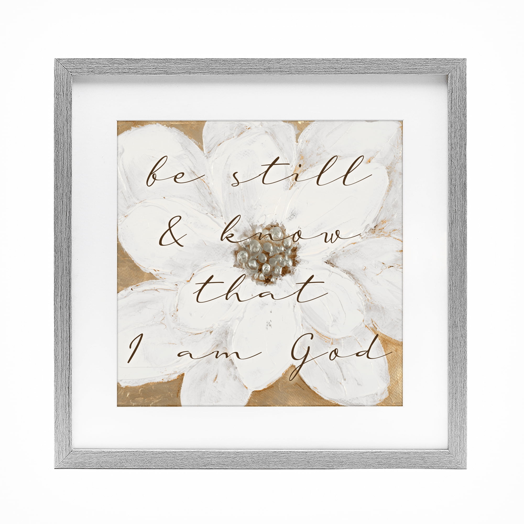 Stupell Industries Be Still with White Magnolia Gray Framed Print Under Glass, design by Lanie Loreth