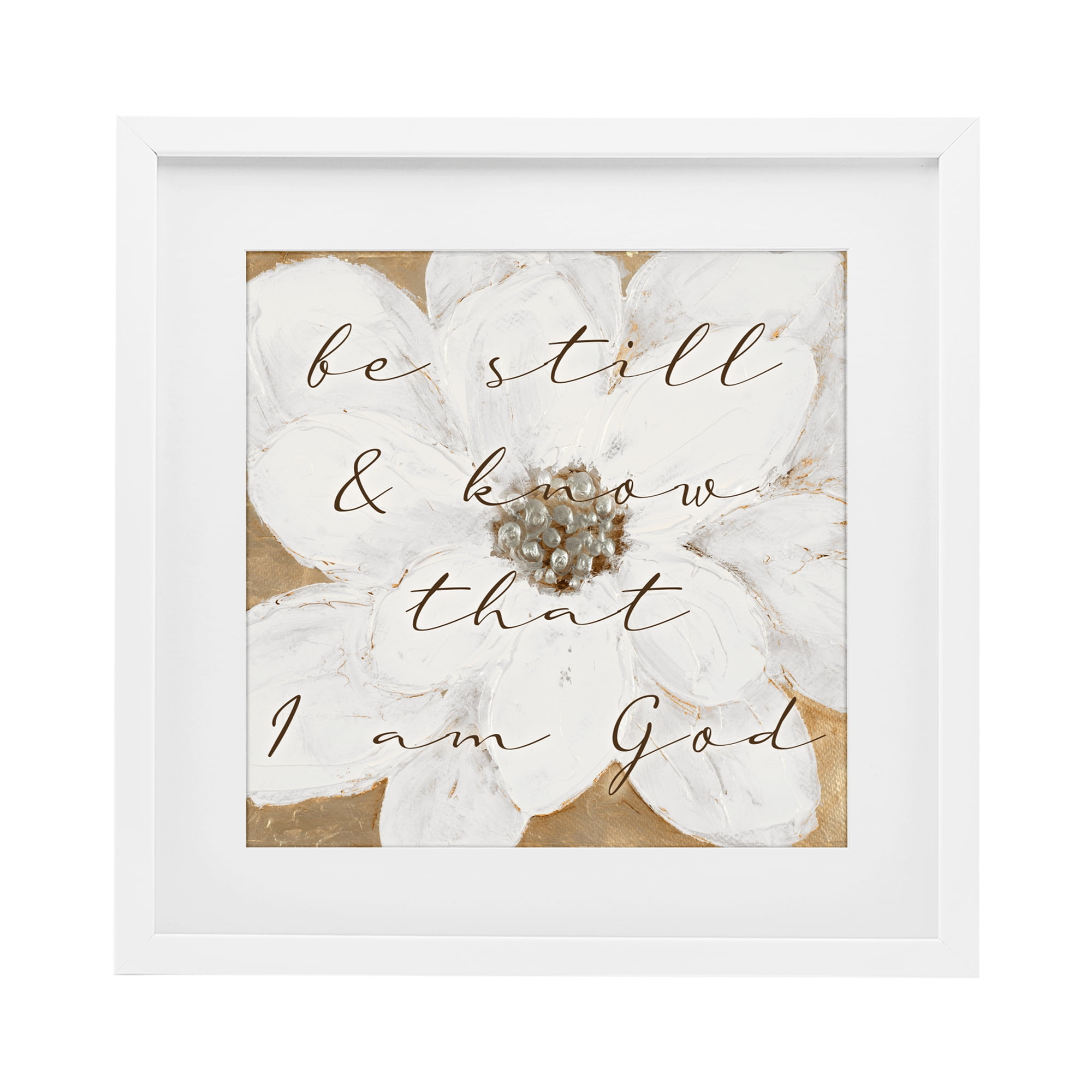 Stupell Industries Be Still with White Magnolia White Framed Print Under Glass, design by Lanie Loreth