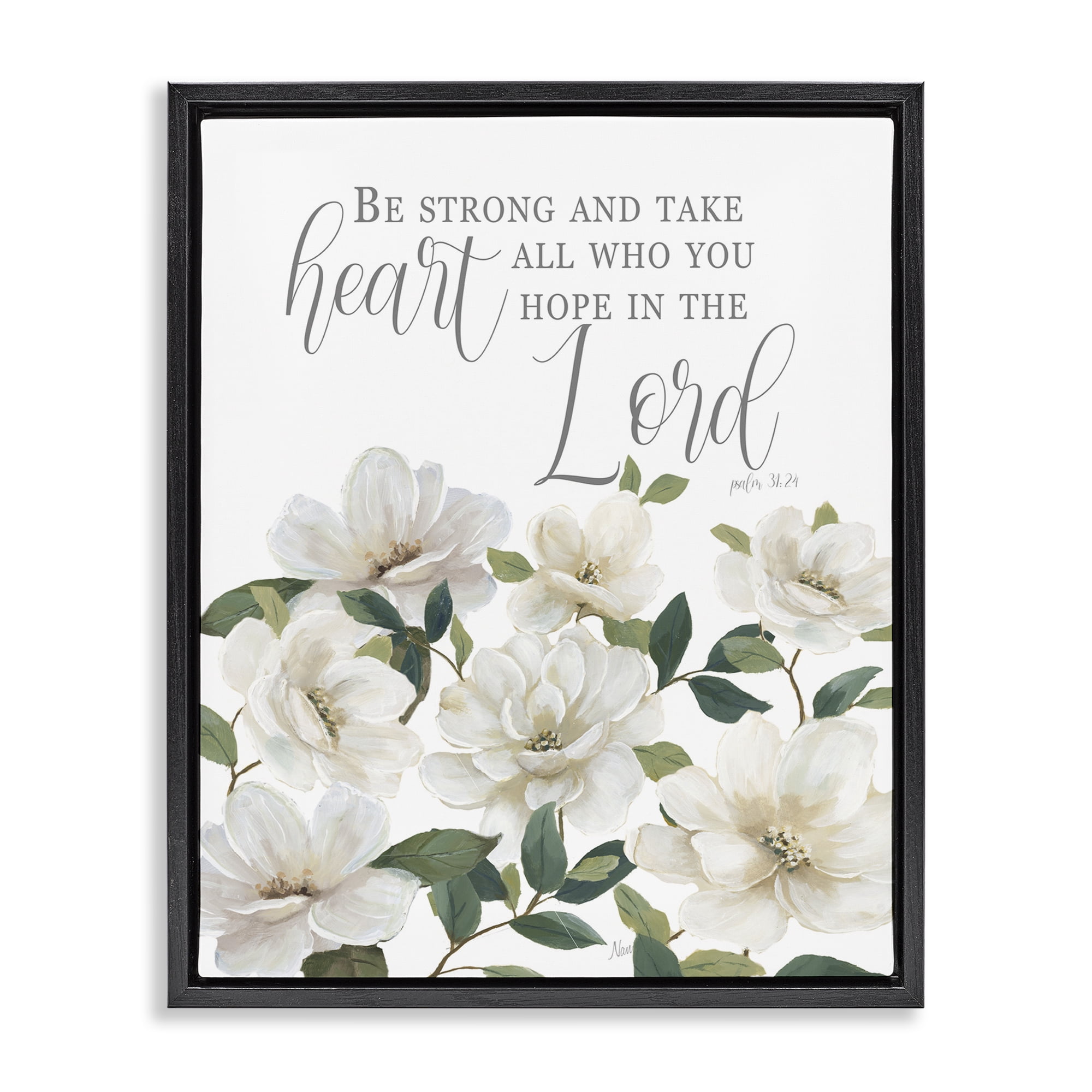 Stupell Industries Be Strong And Take Heart Black Framed Floater Canvas Wall Art, design by Nan