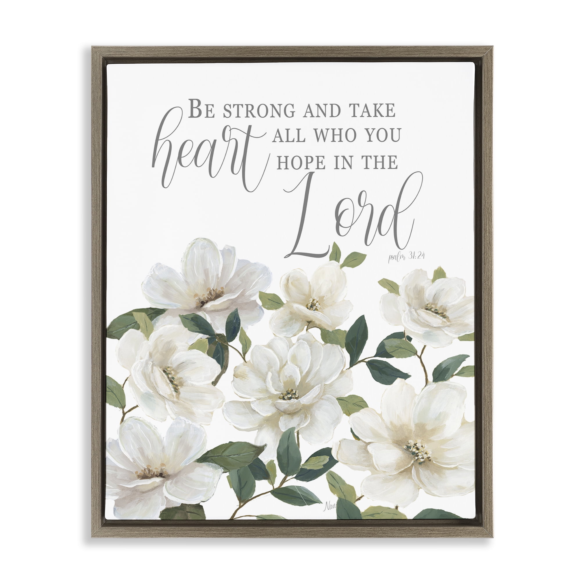 Stupell Industries Be Strong And Take Heart Brown Framed Floater Canvas Wall Art, design by Nan