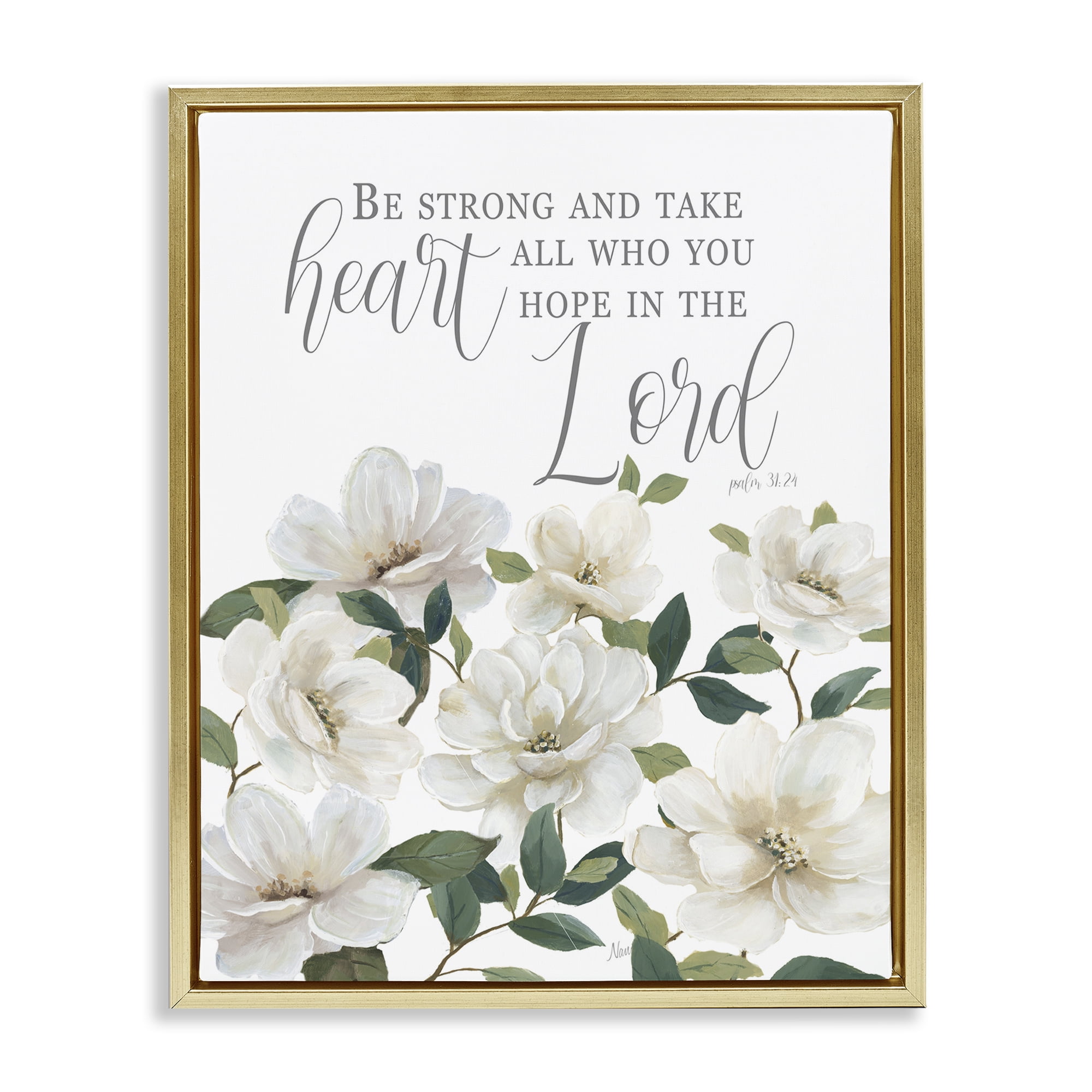 Stupell Industries Be Strong And Take Heart Gold Framed Floater Canvas Wall Art, design by Nan
